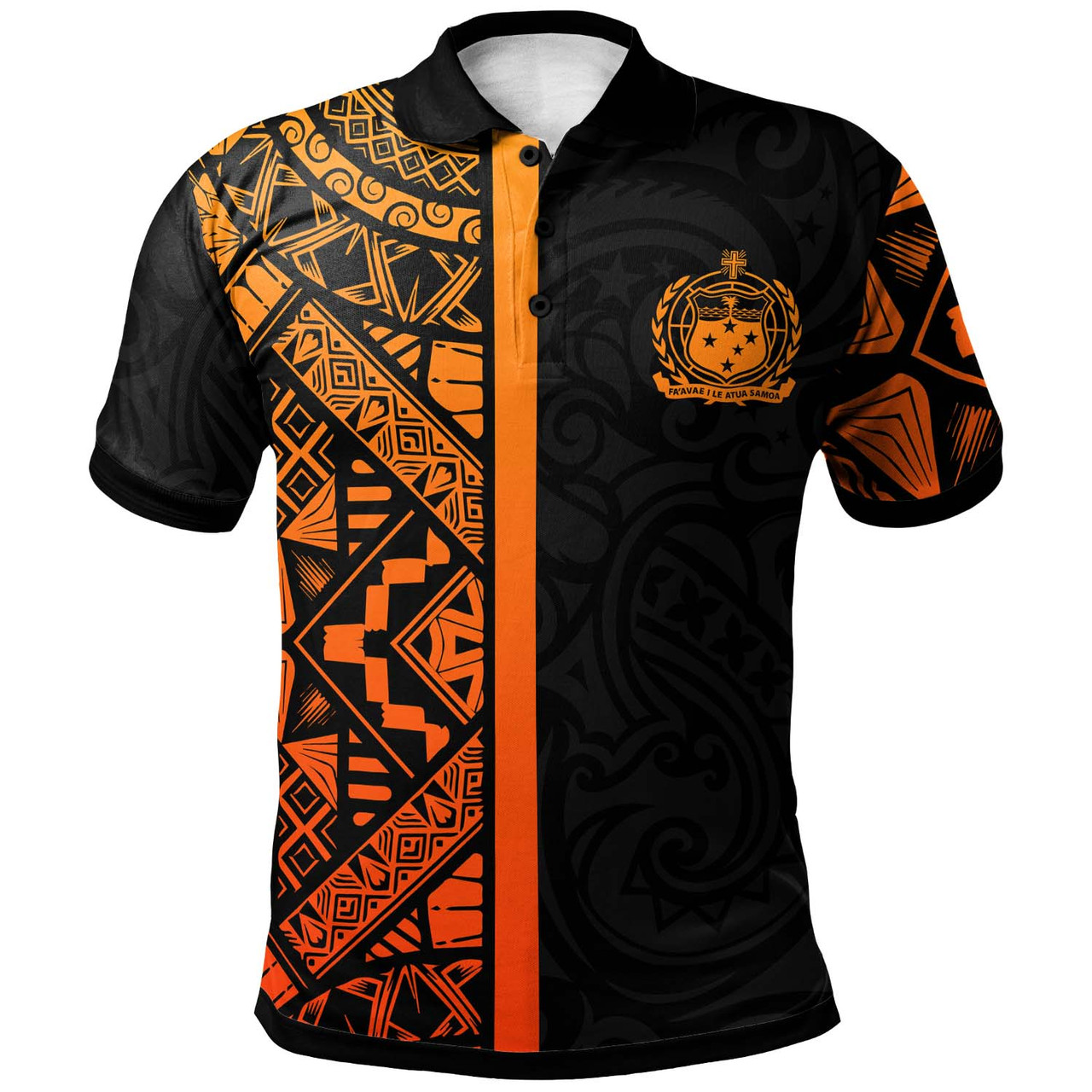 Samoa Polo Shirt - Samoa Coat Of Arms With Polynesian Tribal Pattern Orange