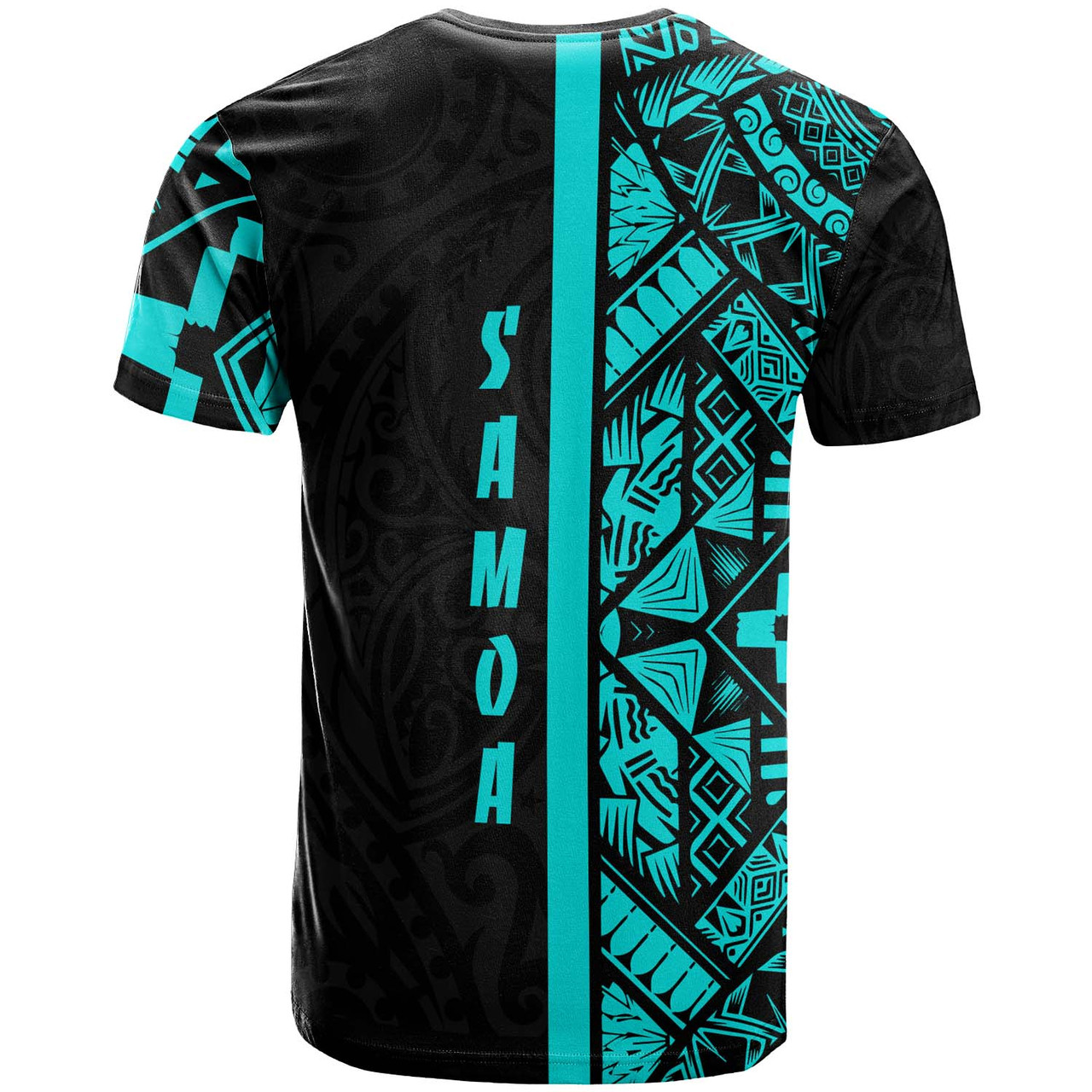 Samoa T-Shirt - Samoa Coat Of Arms With Polynesian Tribal Pattern Turquoise