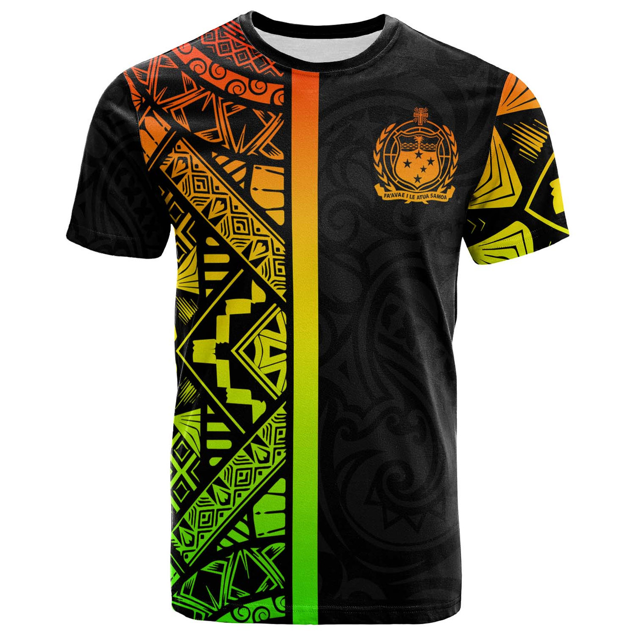 Samoa T-Shirt - Samoa Coat Of Arms With Polynesian Tribal Pattern Reggae