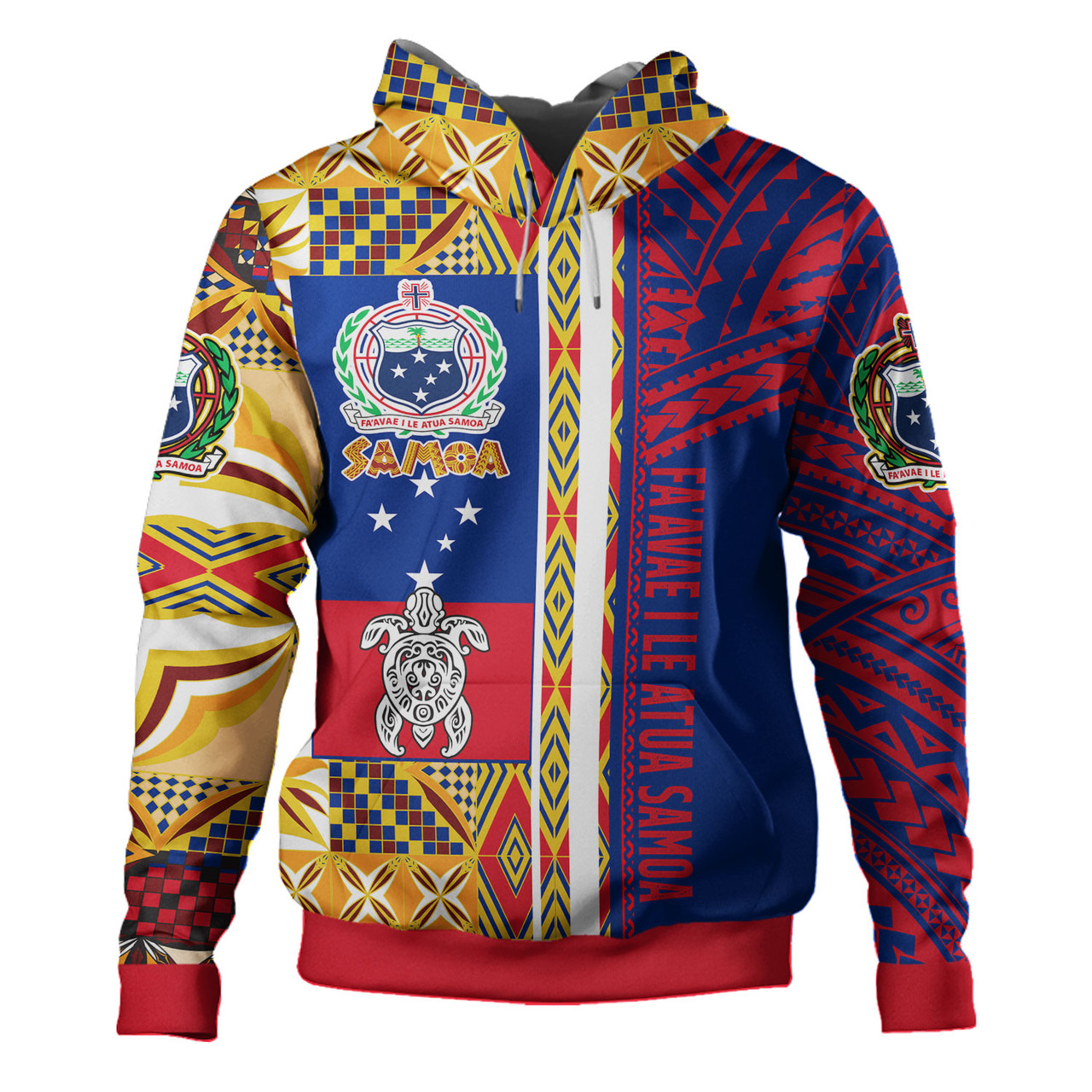 Samoa Polynesian Hoodie - Custom Samoa Coat Of Arms With Traditional Siapo Mamanu Patterns