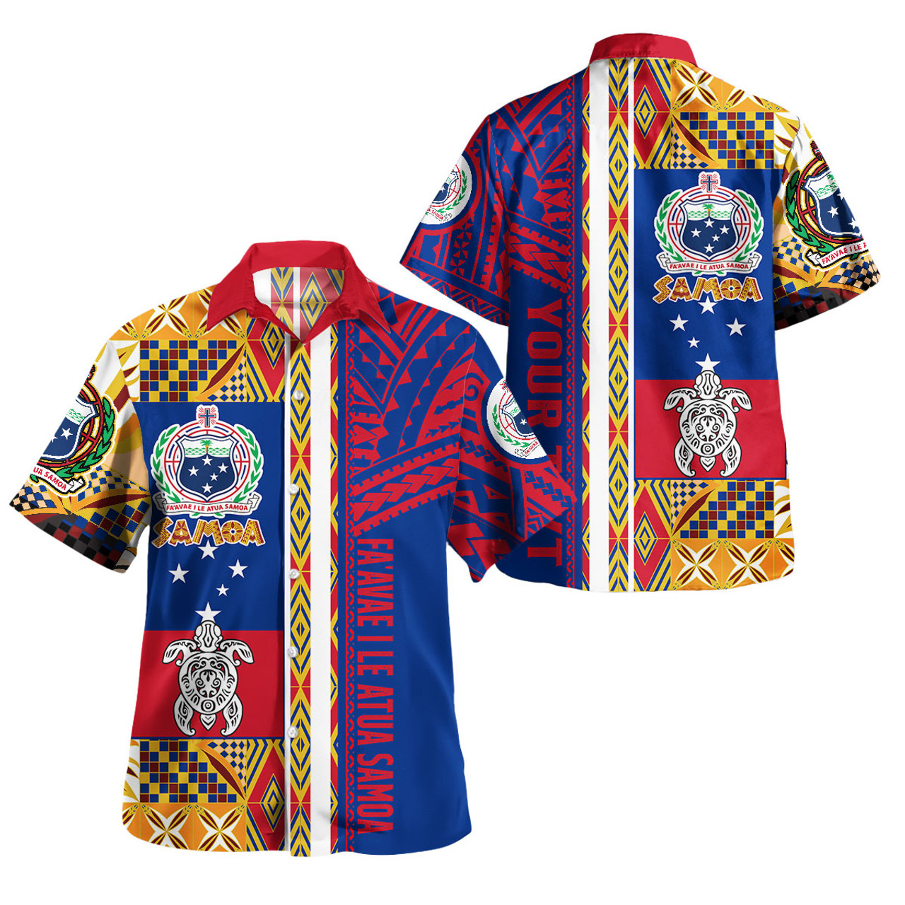 Samoa Polynesian Short Sleeve Shirt - Custom Samoa Coat Of Arms With Traditional Siapo Mamanu Patterns