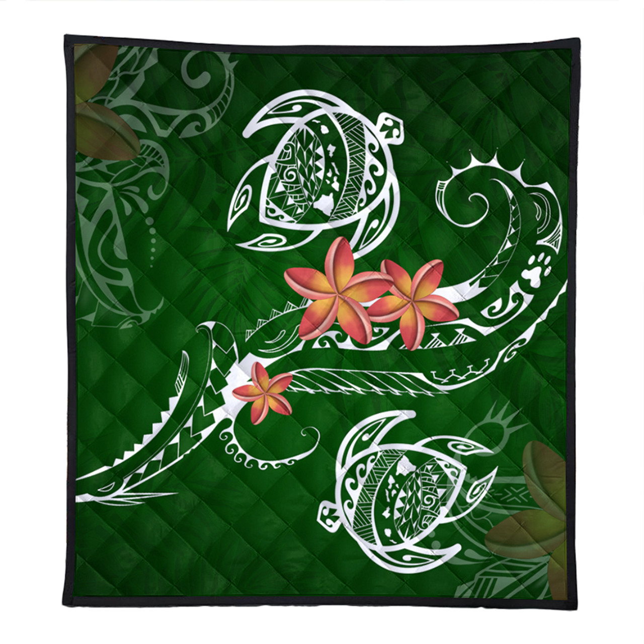 Hawaii Premium Quilt Polynesian Turtle Map Hawaii Plumeria