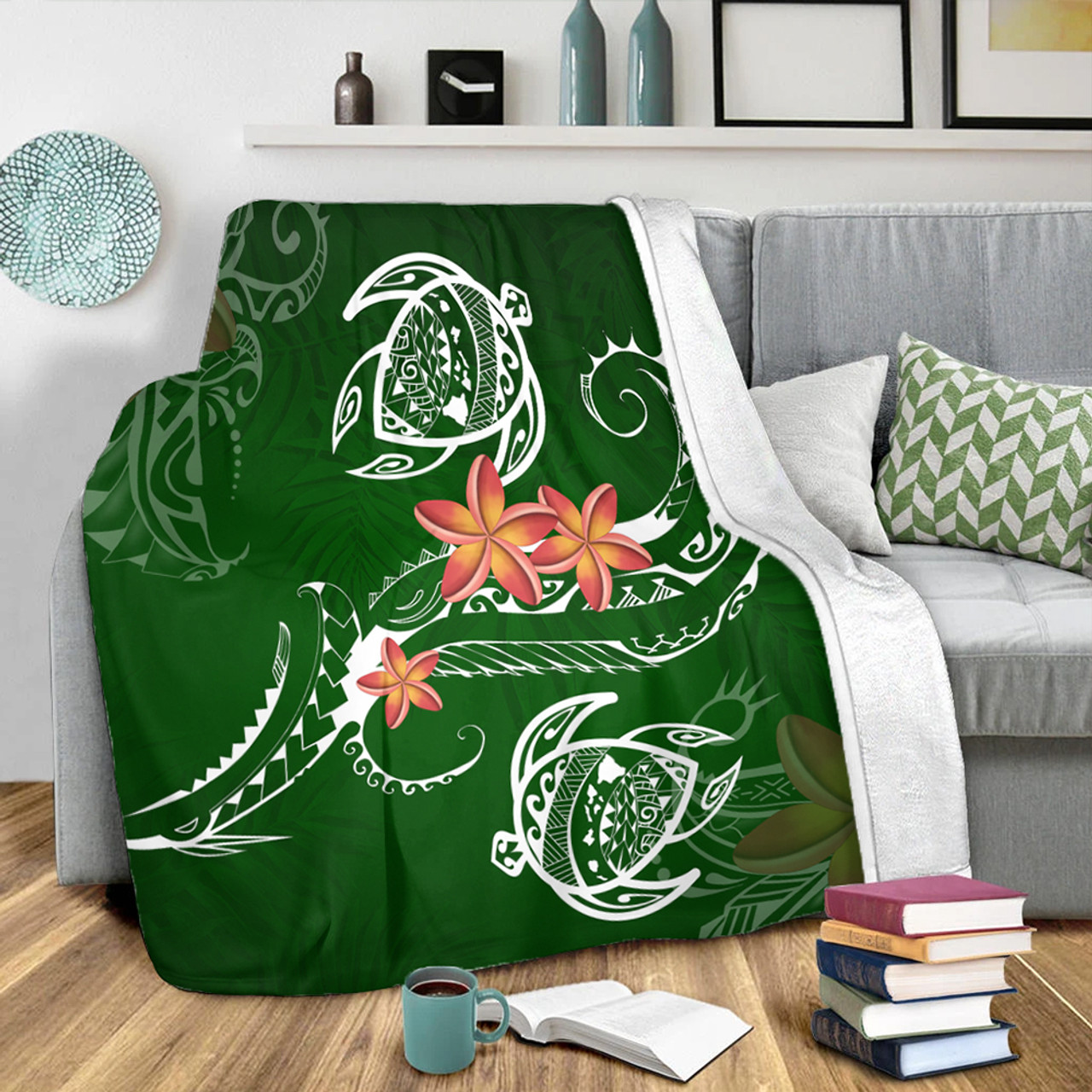 Hawaii Premium Blanket Polynesian Turtle Map Hawaii Plumeria