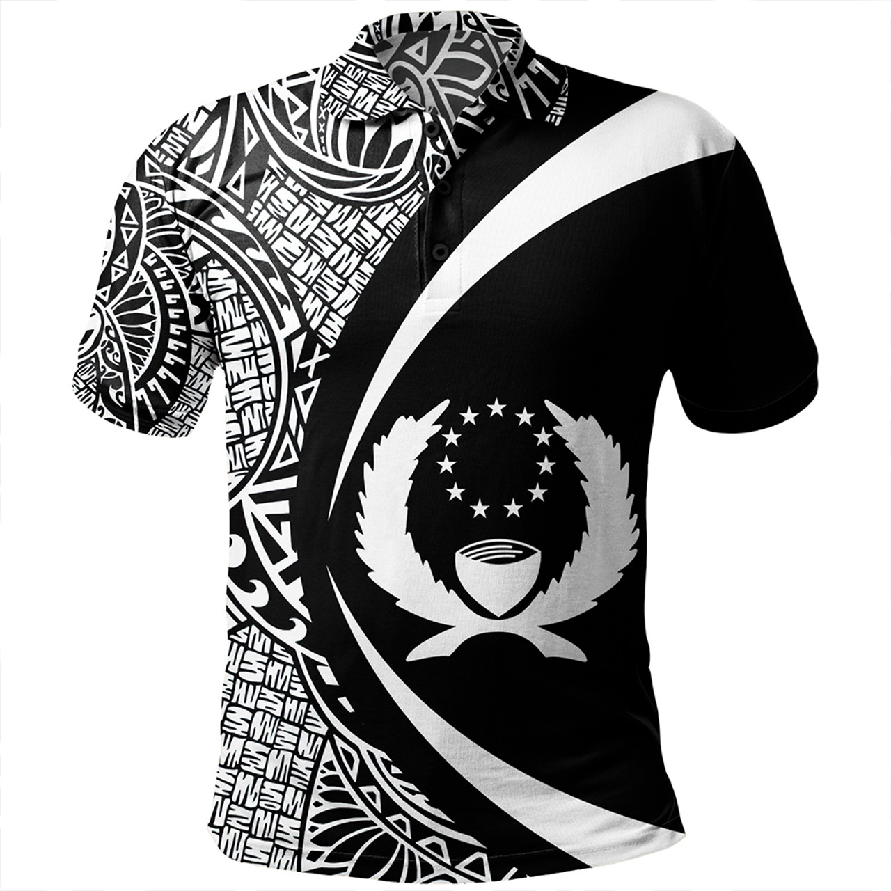 Pohnpei Polo Shirt Coat Of Arm Lauhala White Circle