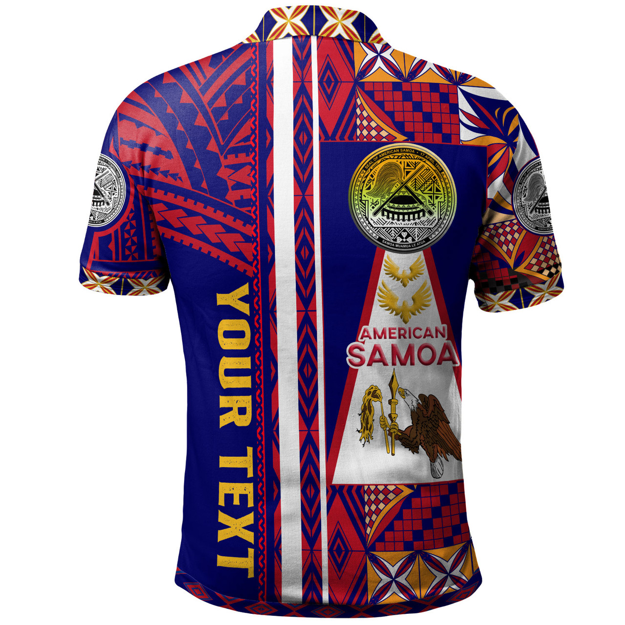 American Samoa Polynesian Polo Shirt - Custom Samoa Muamua Le Atua With Seal And Mamanu Siapo Patterns