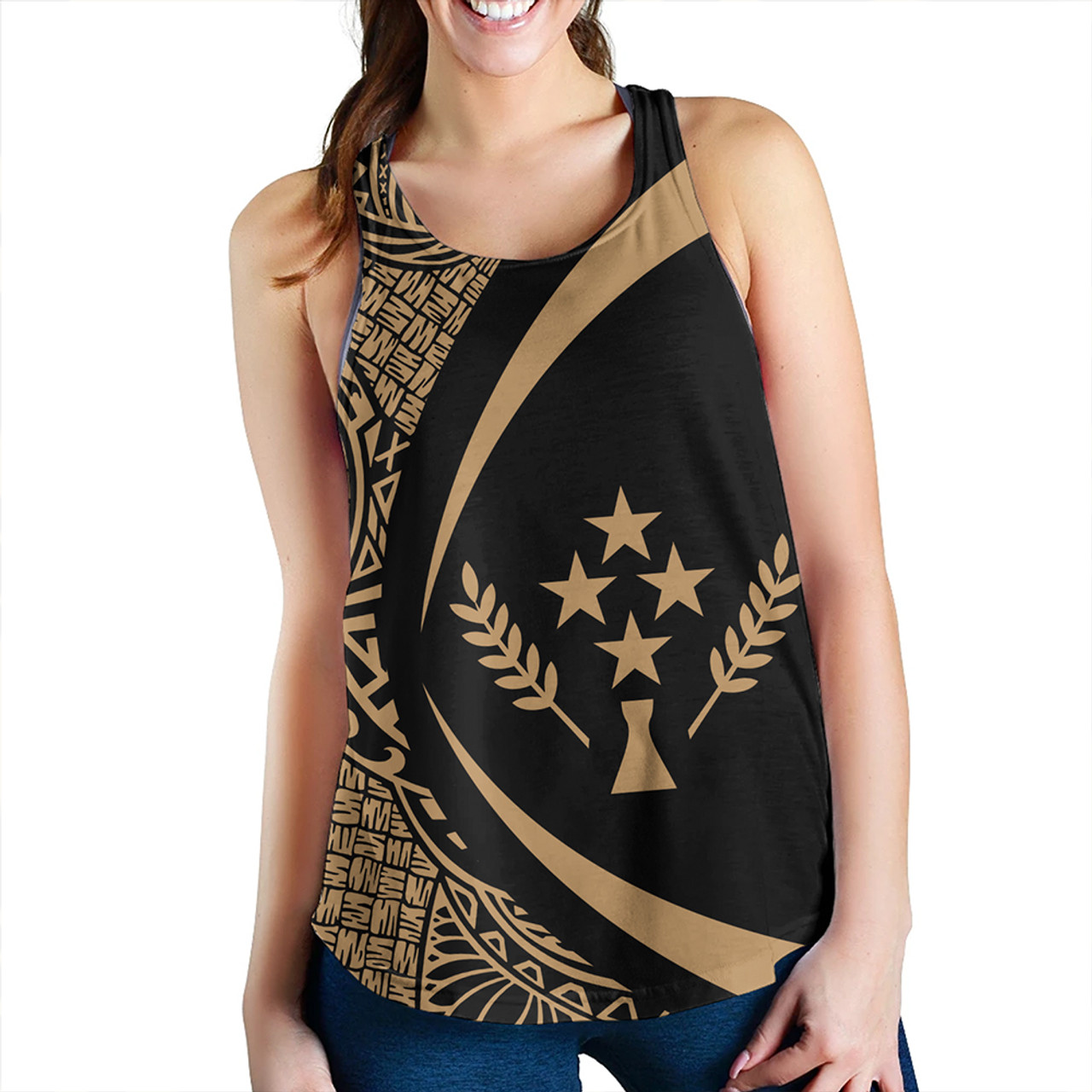 Kosrae Women Tank Coat Of Arm Lauhala Gold Circle