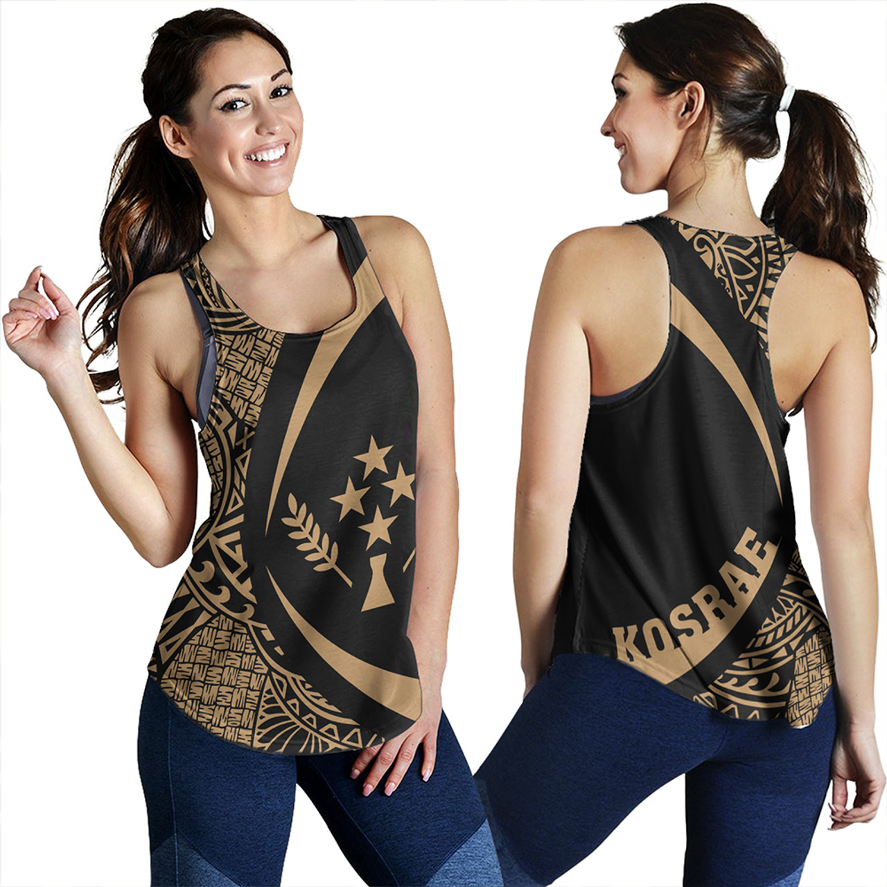 Kosrae Women Tank Coat Of Arm Lauhala Gold Circle