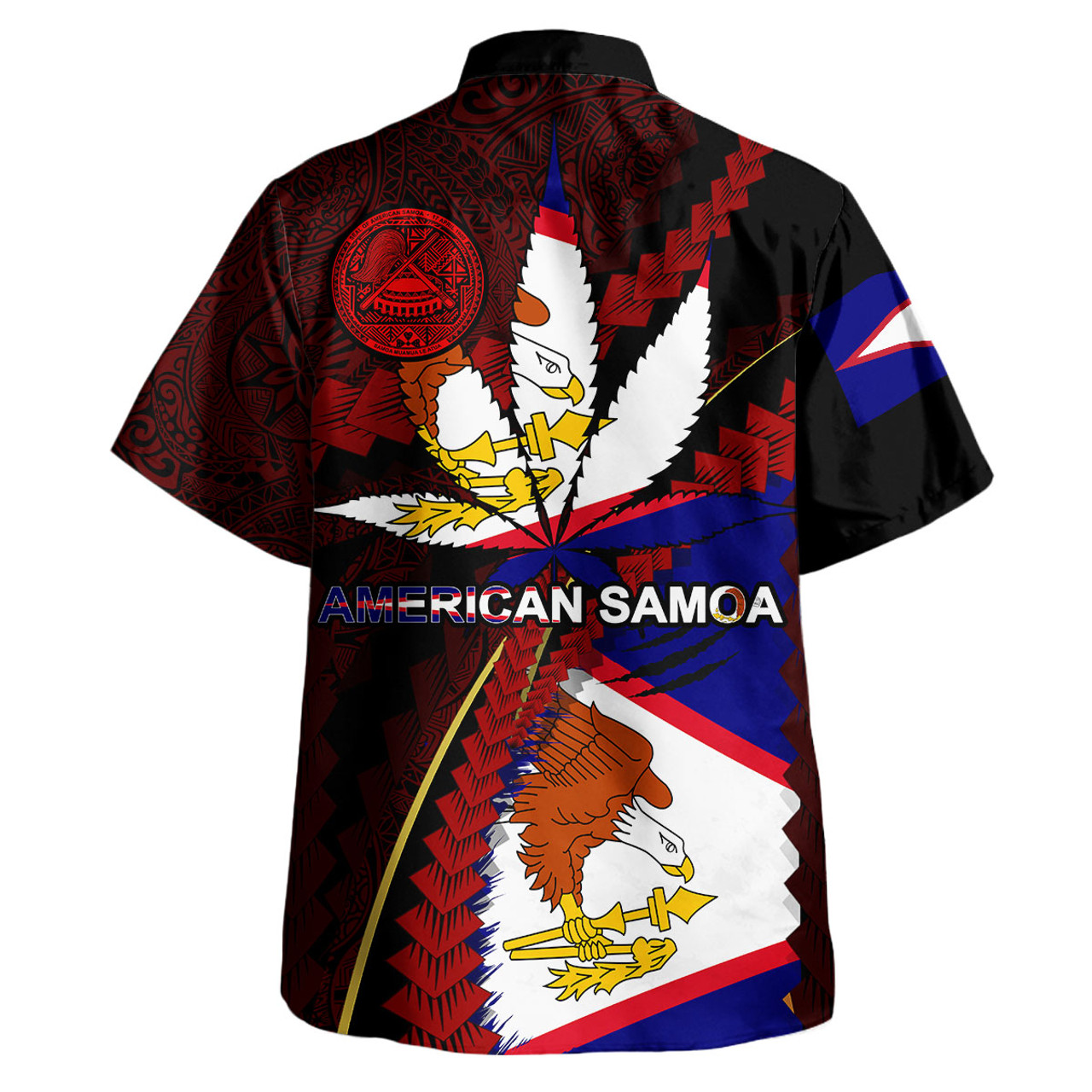 American Samoa Short Sleeve Shirt - Custom American Samoa State Flag And Marijuana Leaf Polynesian Style