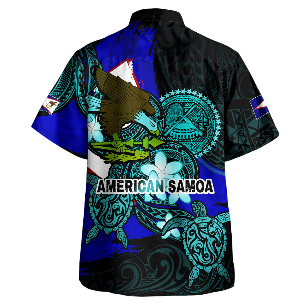 American Samoa Short Sleeve Shirt - Custom American Samoa Pride Bald Eagle And Turtles Polynesian Patterns