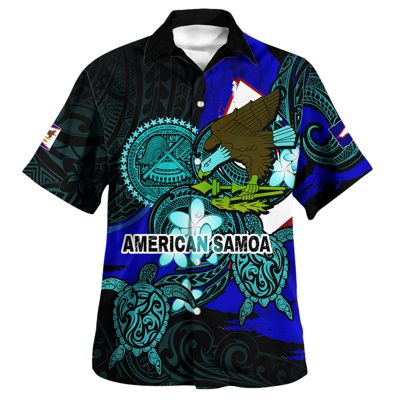 American Samoa Hawaiian Shirt - Custom American Samoa Pride Bald Eagle And Turtles Polynesian Patterns