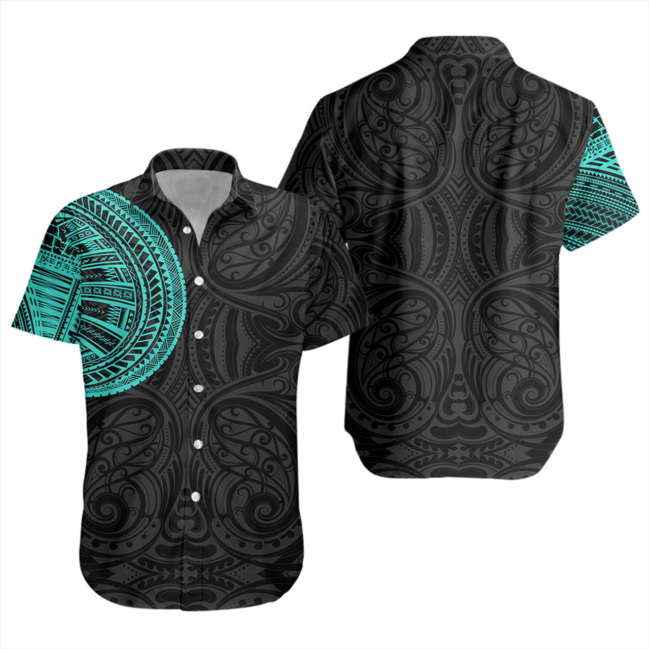 Samoa Tribal Maori Tattoo Roman Reigns Short Sleeve Shirt Turquoise