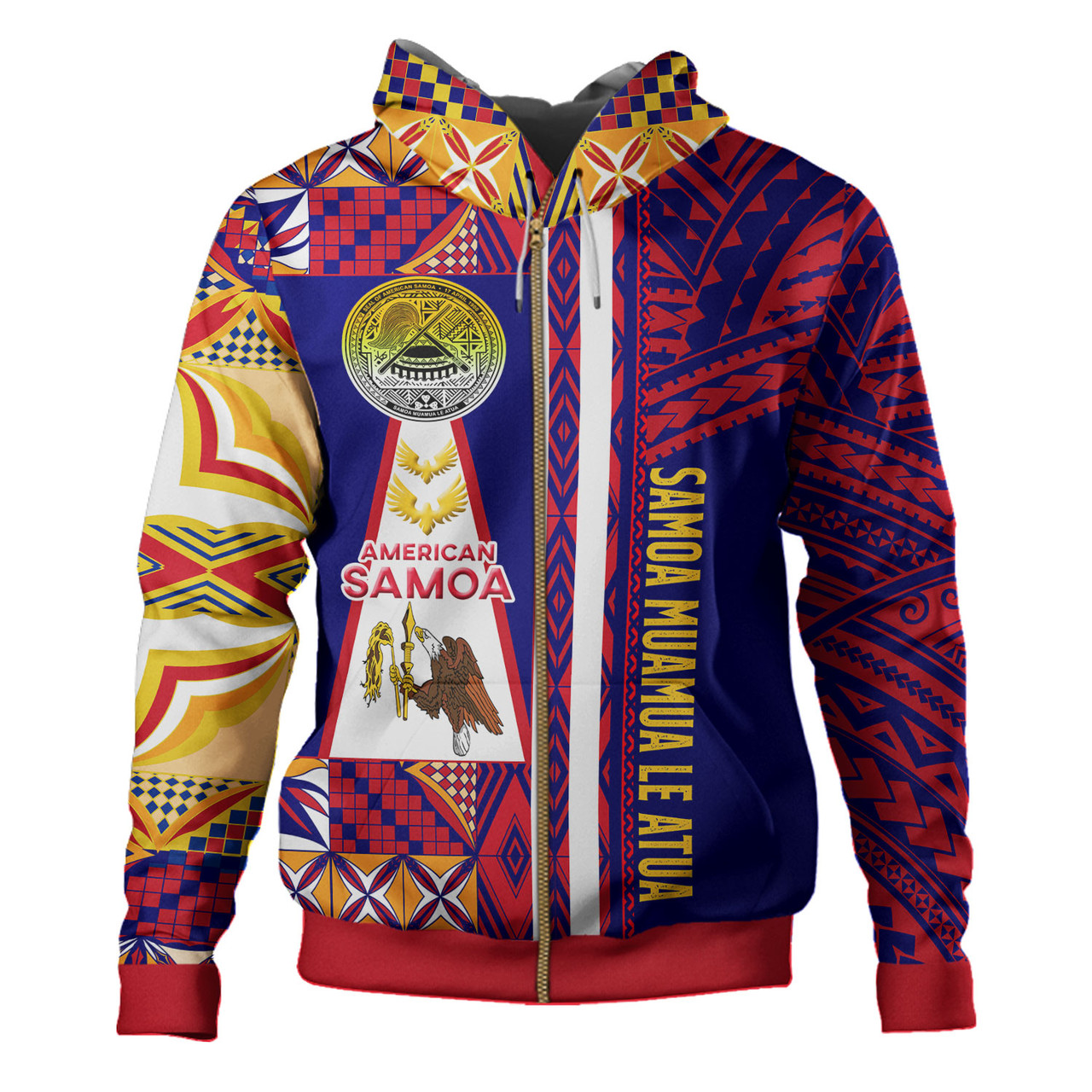 American Samoa Hoodie - Custom Samoa Muamua Le Atua With Seal And Mamanu Siapo Patterns