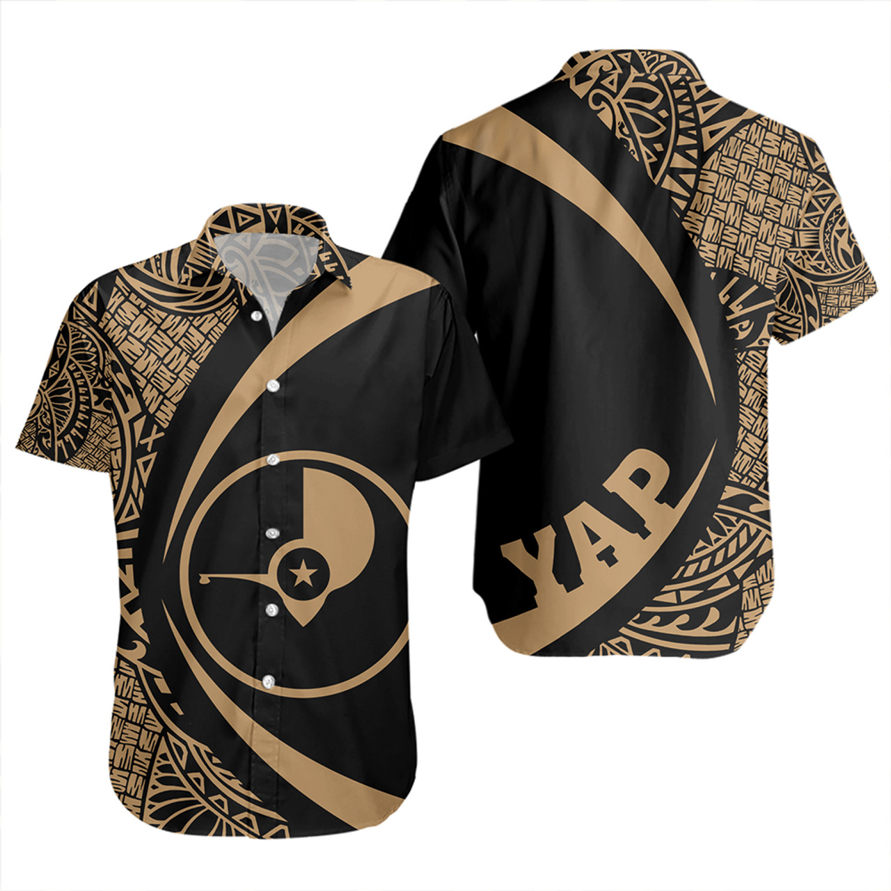 Yap Short Sleeve Shirt Coat Of Arm Lauhala Gold Circle