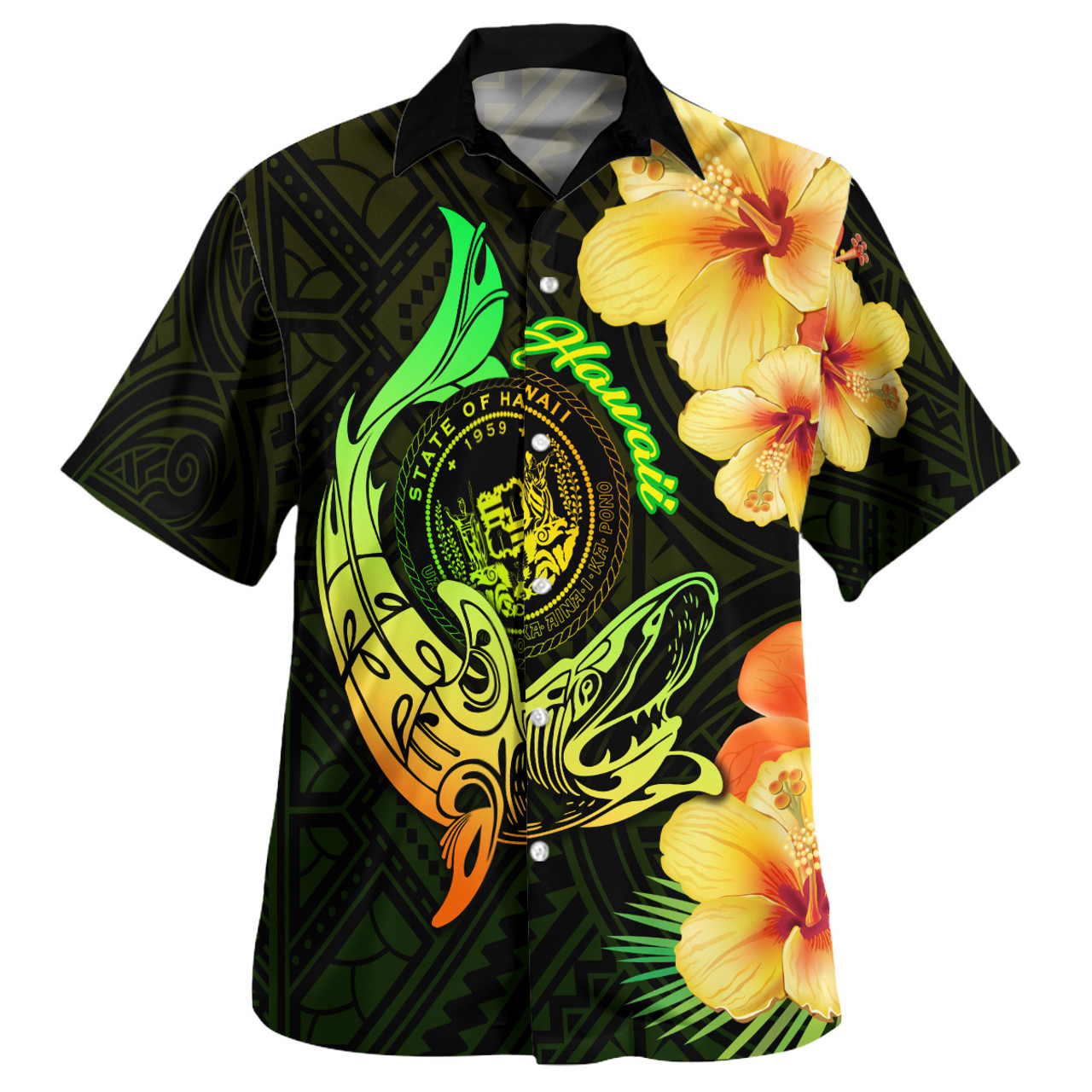 Hawaii Polynesian Hawaiian Shirt - Hawaii Sharks Tribal Patterns Green