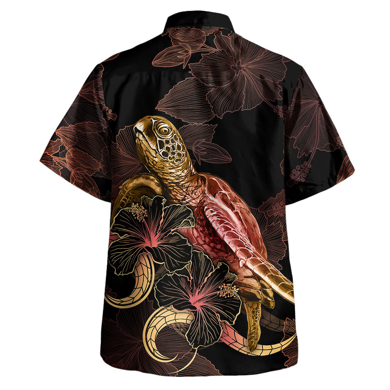 Samoa Short Sleeve Shirt - Custom Samoa Coat Of Arms With Turtle Blooming Hibiscus Gold