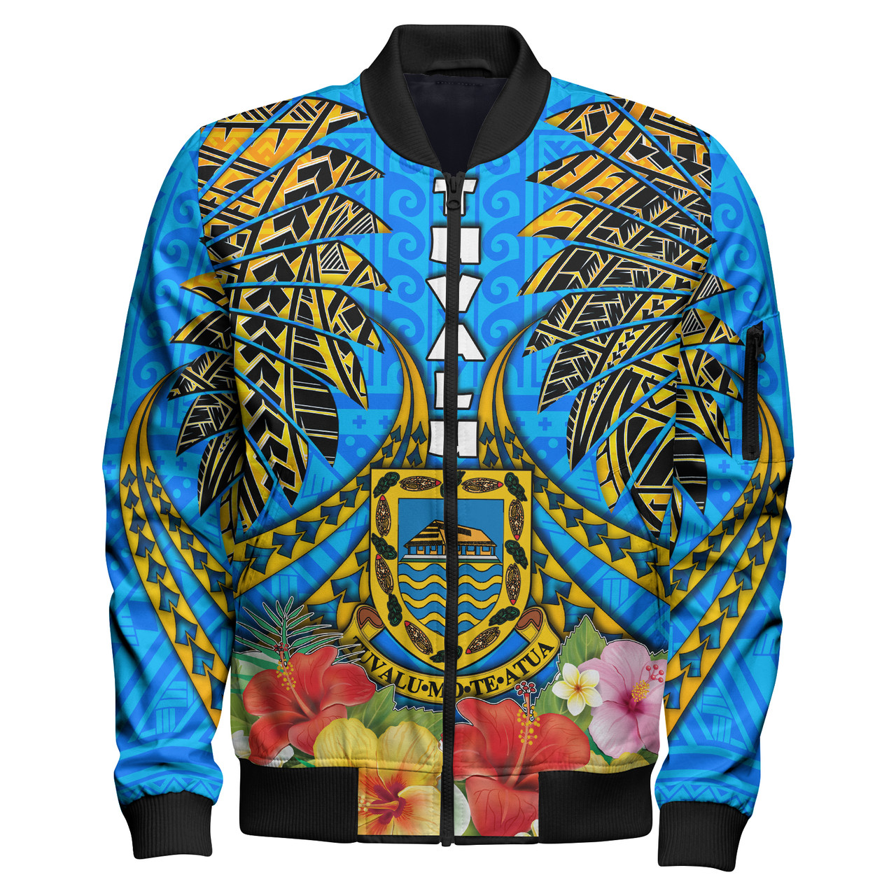 Tuvalu Polynesian Bomber Jacket - Tuvalu Independence Day with Polynesian Hibiscus