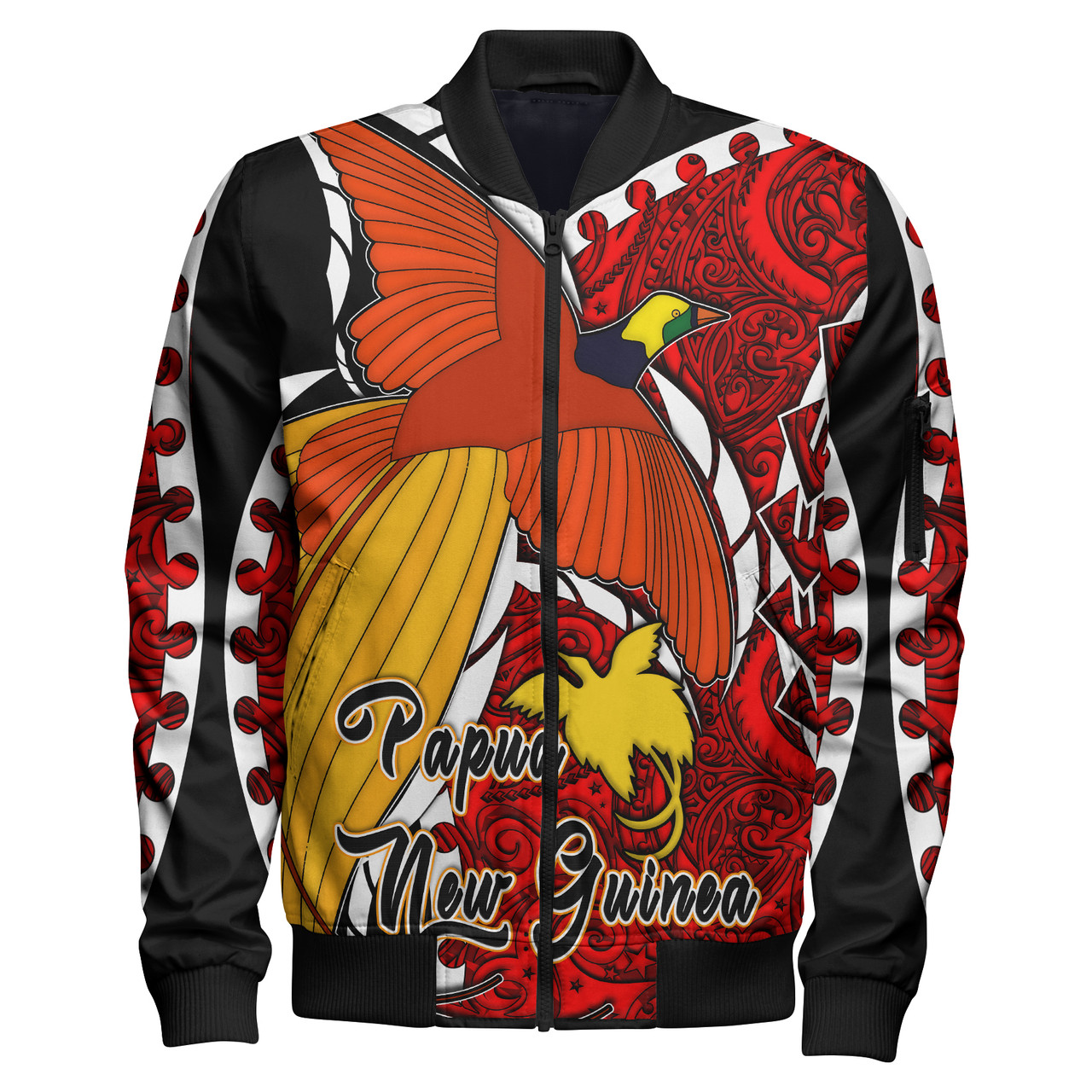 Papua New Guinea Bomber Jacket - Paradise Bird Of Papua New Guinea with Polynesian Patterns