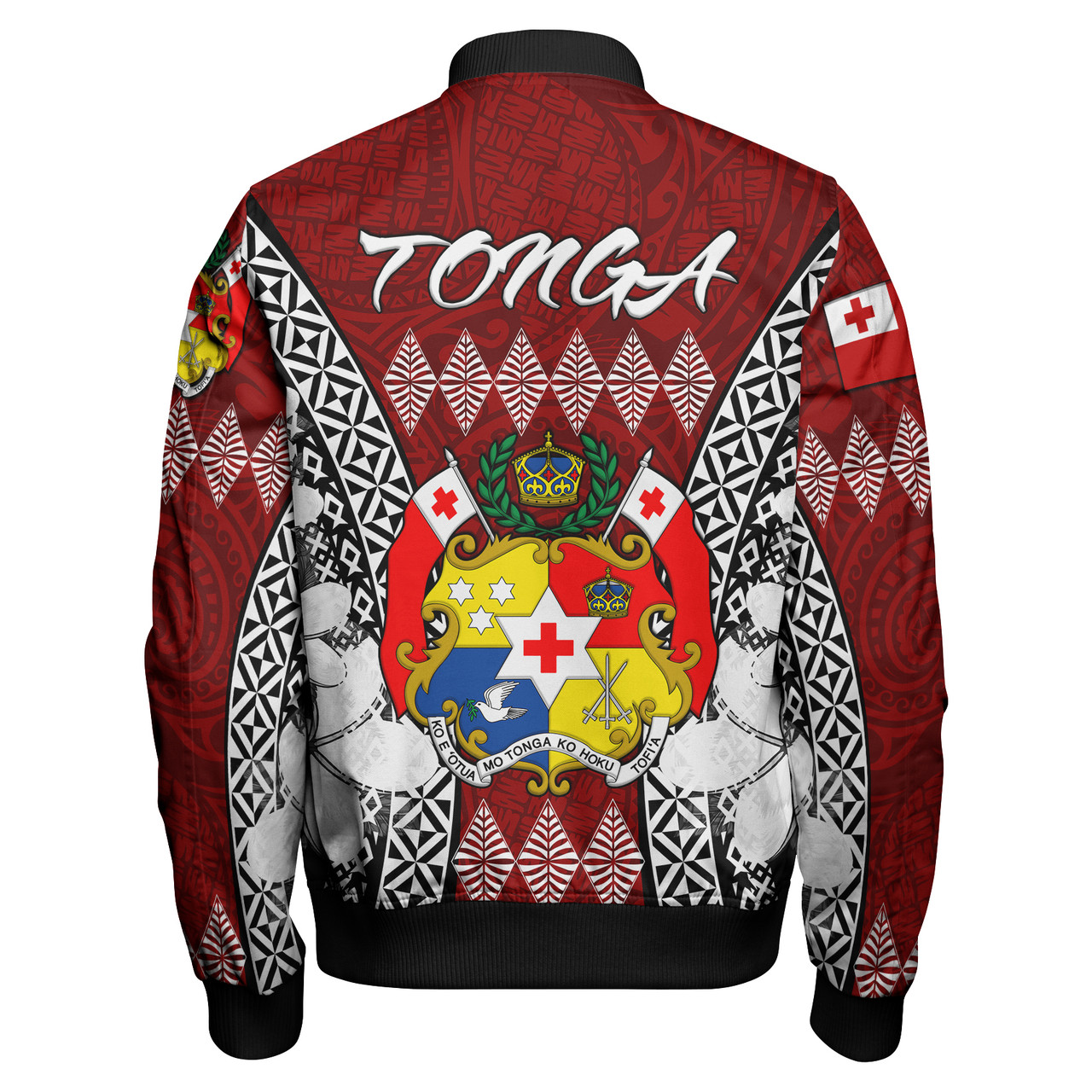 Tonga Bomber Jacket - Pattern Inspired By Tonga And Polynesian With Coat Of Arms