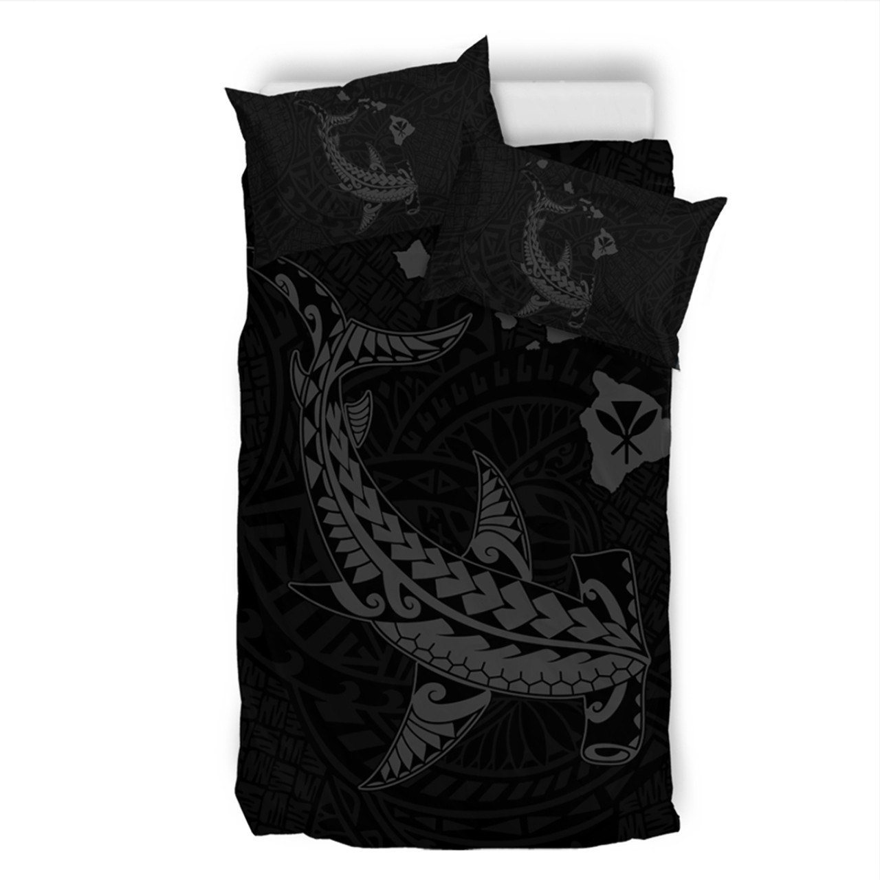 Hawaii Bedding Set Hawaiian Native Map Hammerhead Shark Gray