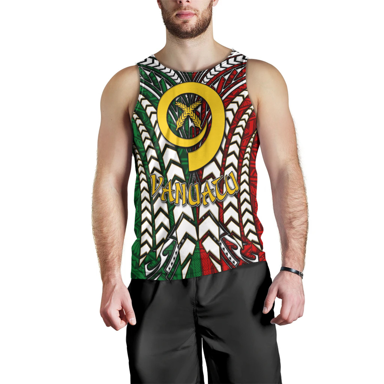 Vanuatu Men Tank Top - Vanuatu Independence Anniversary With Arm Polynesian Patterns