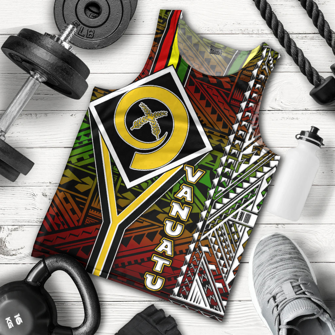 Vanuatu Men Tank Top - Vanuatu Independence Anniversary Flag Style Polynesian Patterns