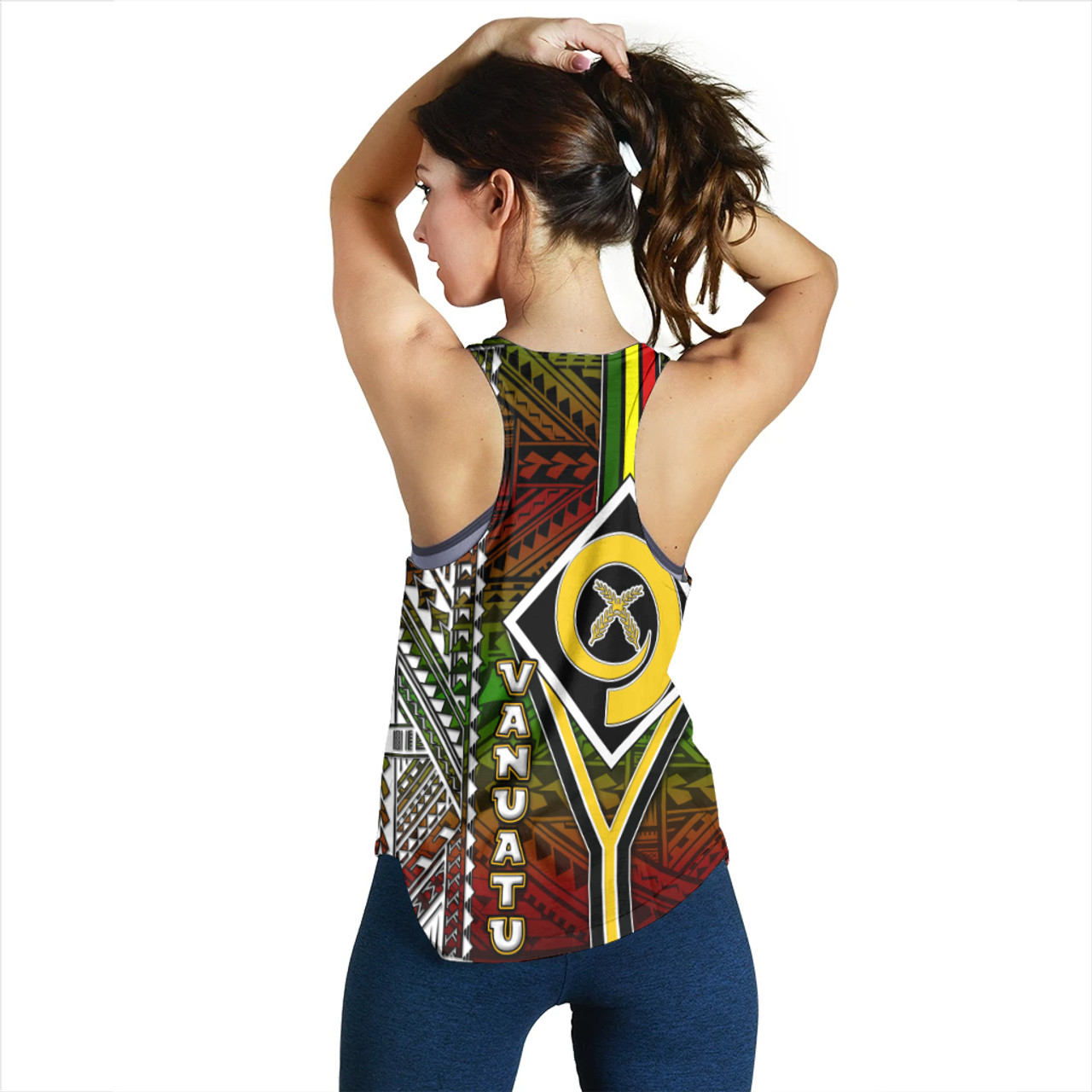 Vanuatu Women Racerback Tank - Vanuatu Independence Anniversary Flag Style Polynesian Patterns