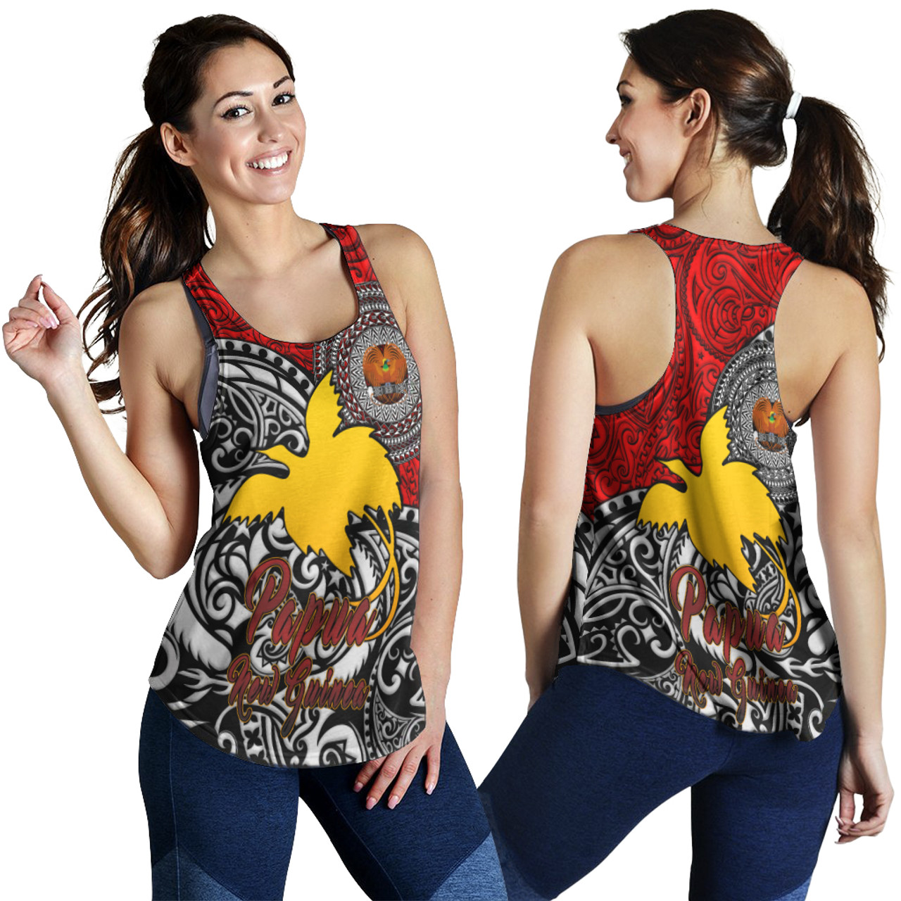 Papua New Guinea Women Racerback Tank - Emblem Of Papua New Guinea With Polynesian Patterns