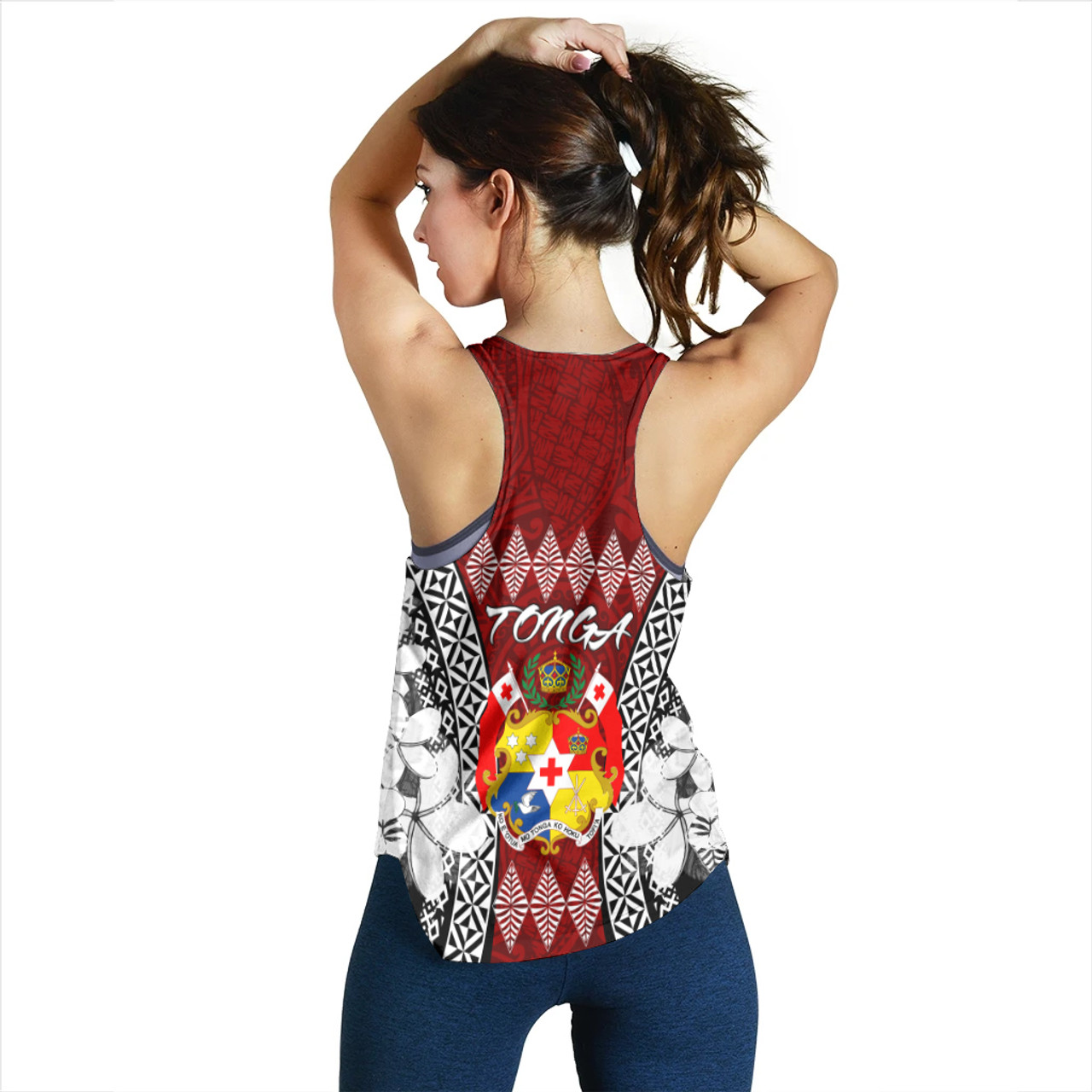 Tonga Women Racerback Tank - Pattern Inspired By Tonga And Polynesian With Coat Of Arms