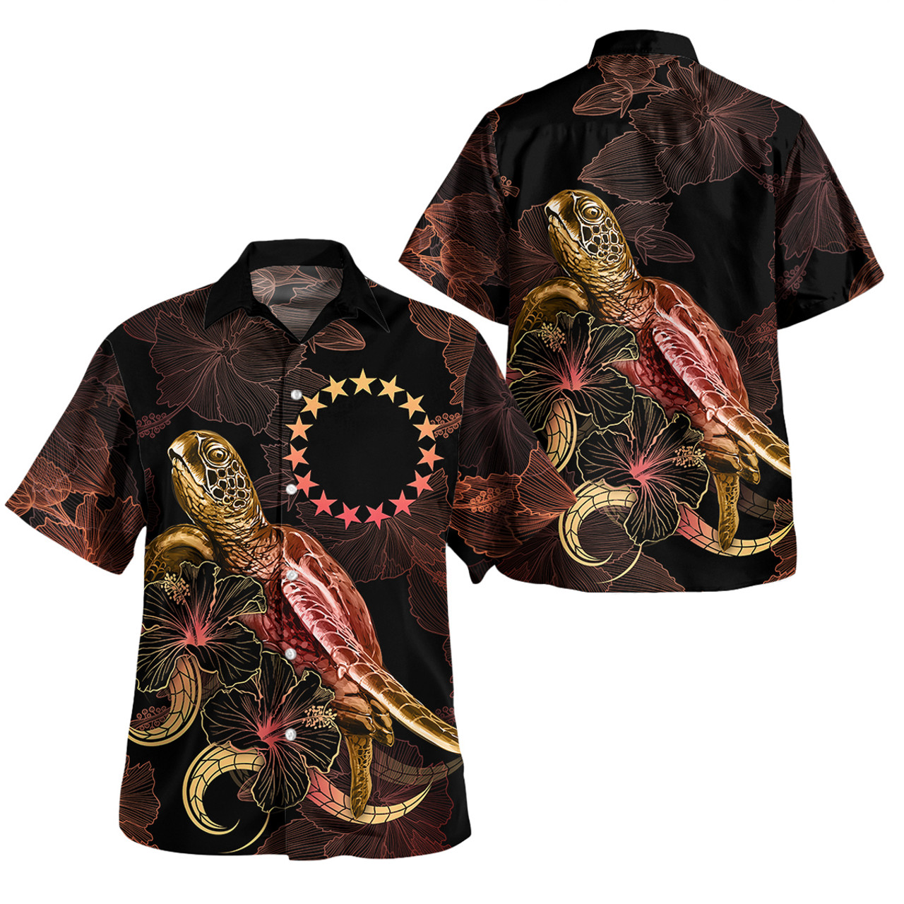 Cook Islands Short Sleeve Shirt - Custom Cook Islands Pride With Polynesian Turtle Blooming Hibiscus Gold