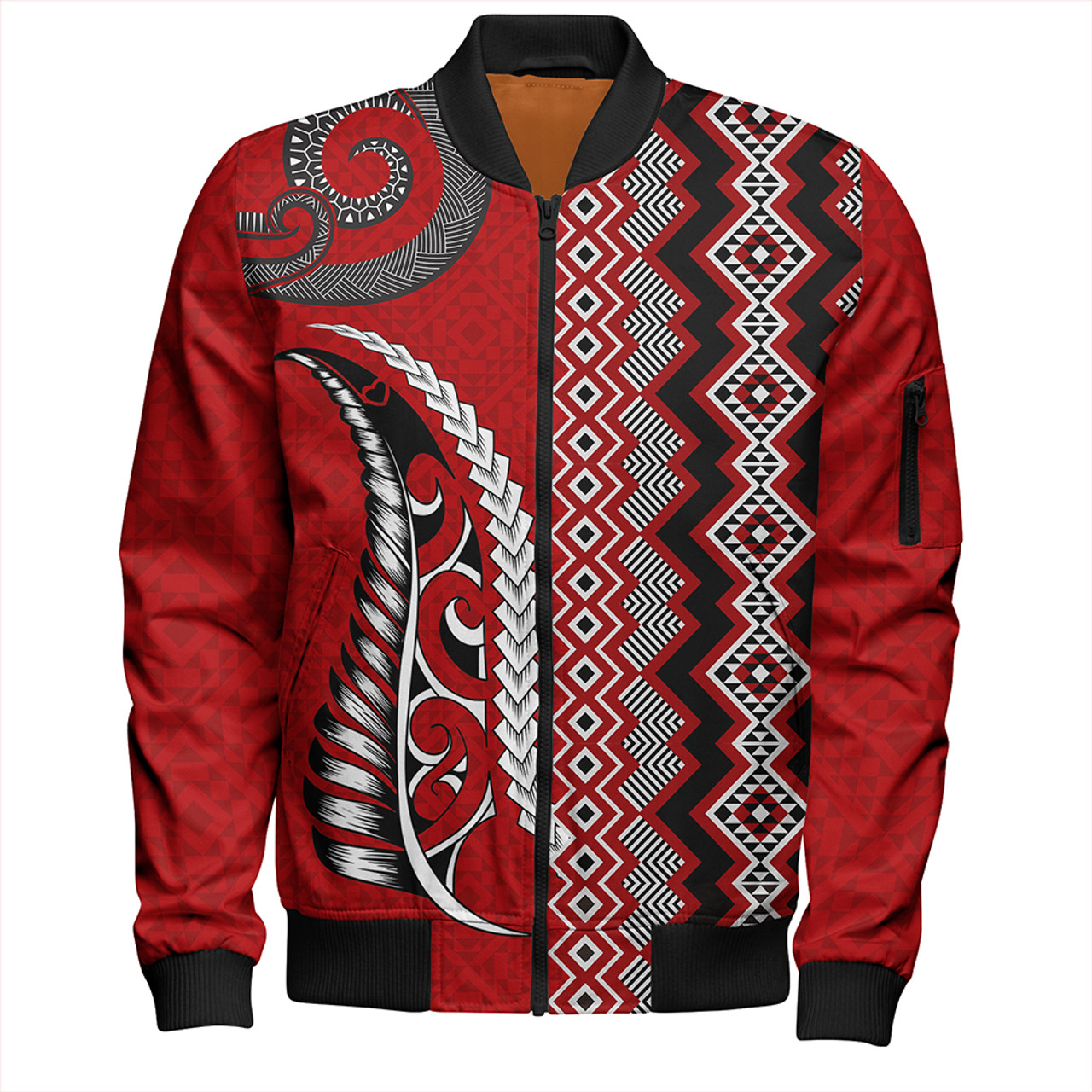 New Zealand Bomber Jacket Maori Fabic Pattern Silvers Fern