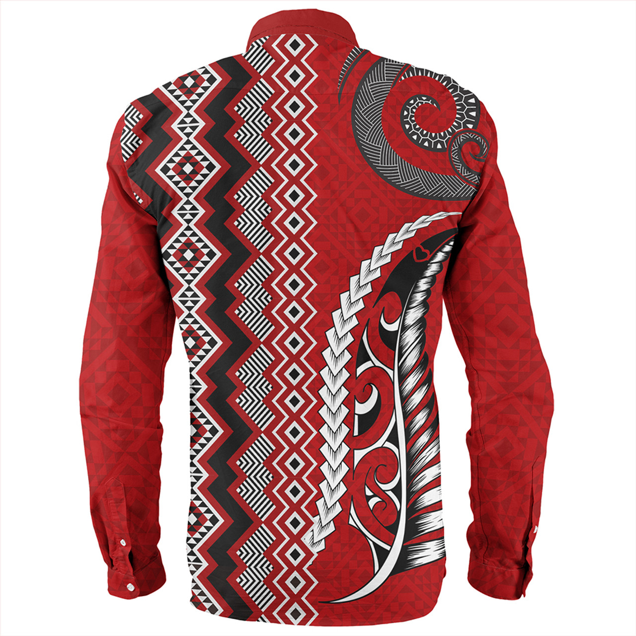 New Zealand Long Sleeve Shirt Maori Fabic Pattern Silvers Fern