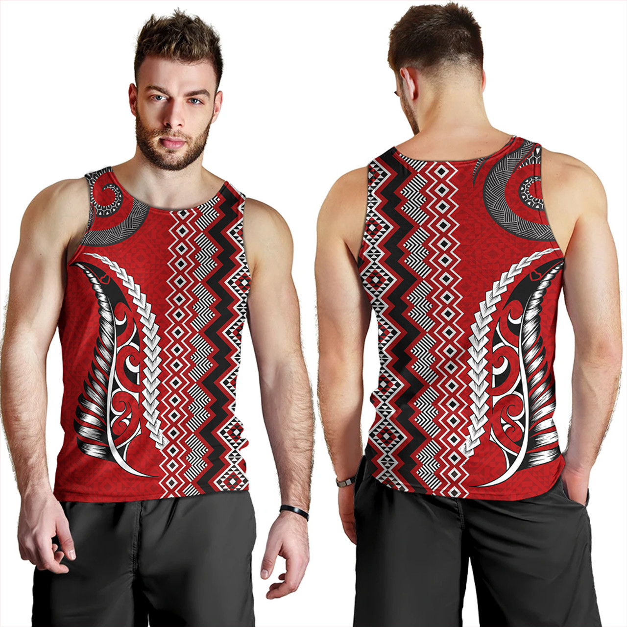 New Zealand Tank Top Maori Fabic Pattern Silvers Fern