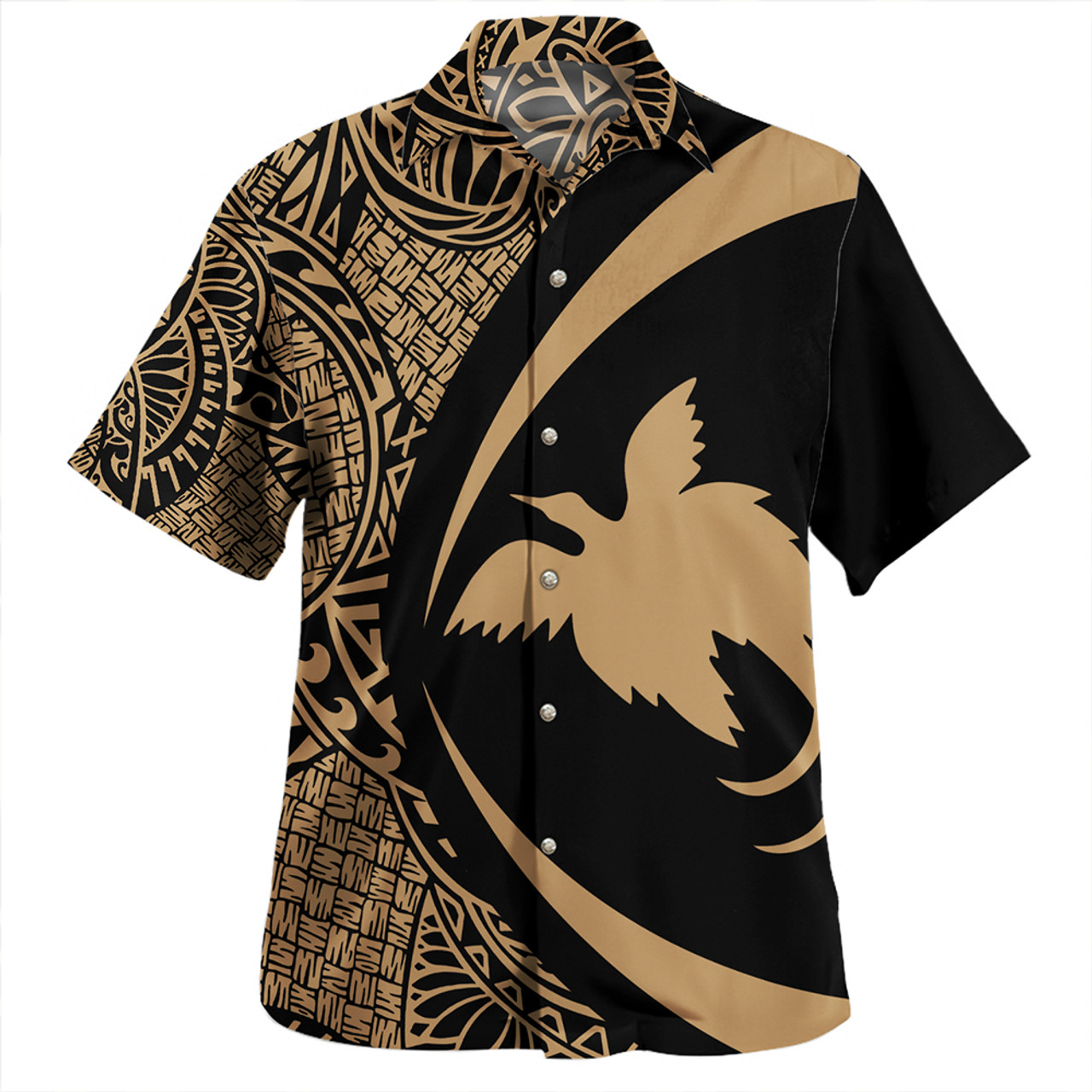Papua New Guinea Hawaiian Shirt Coat Of Arm Lauhala Gold Circle