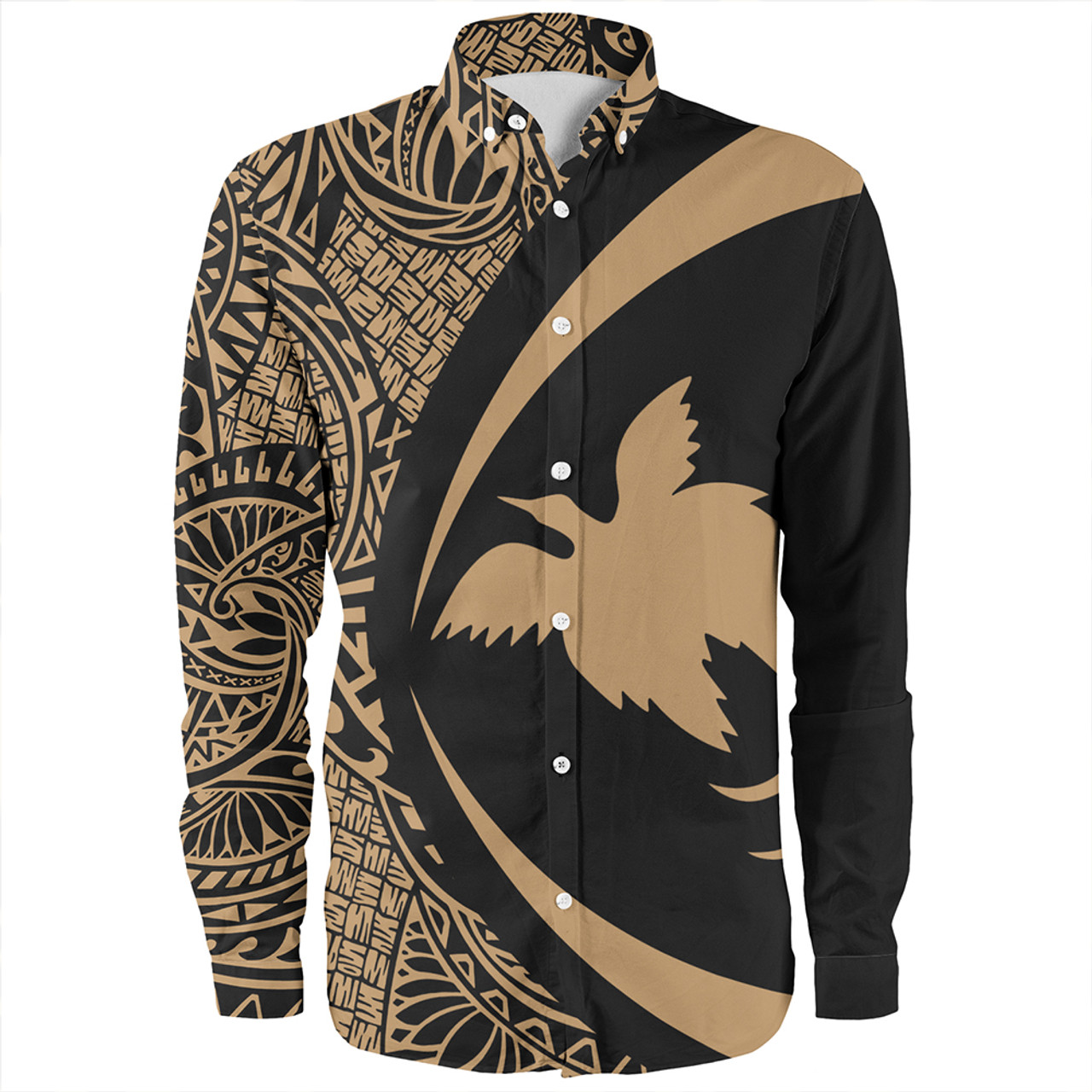 Papua New Guinea Long Sleeve Shirt Coat Of Arm Lauhala Gold Circle