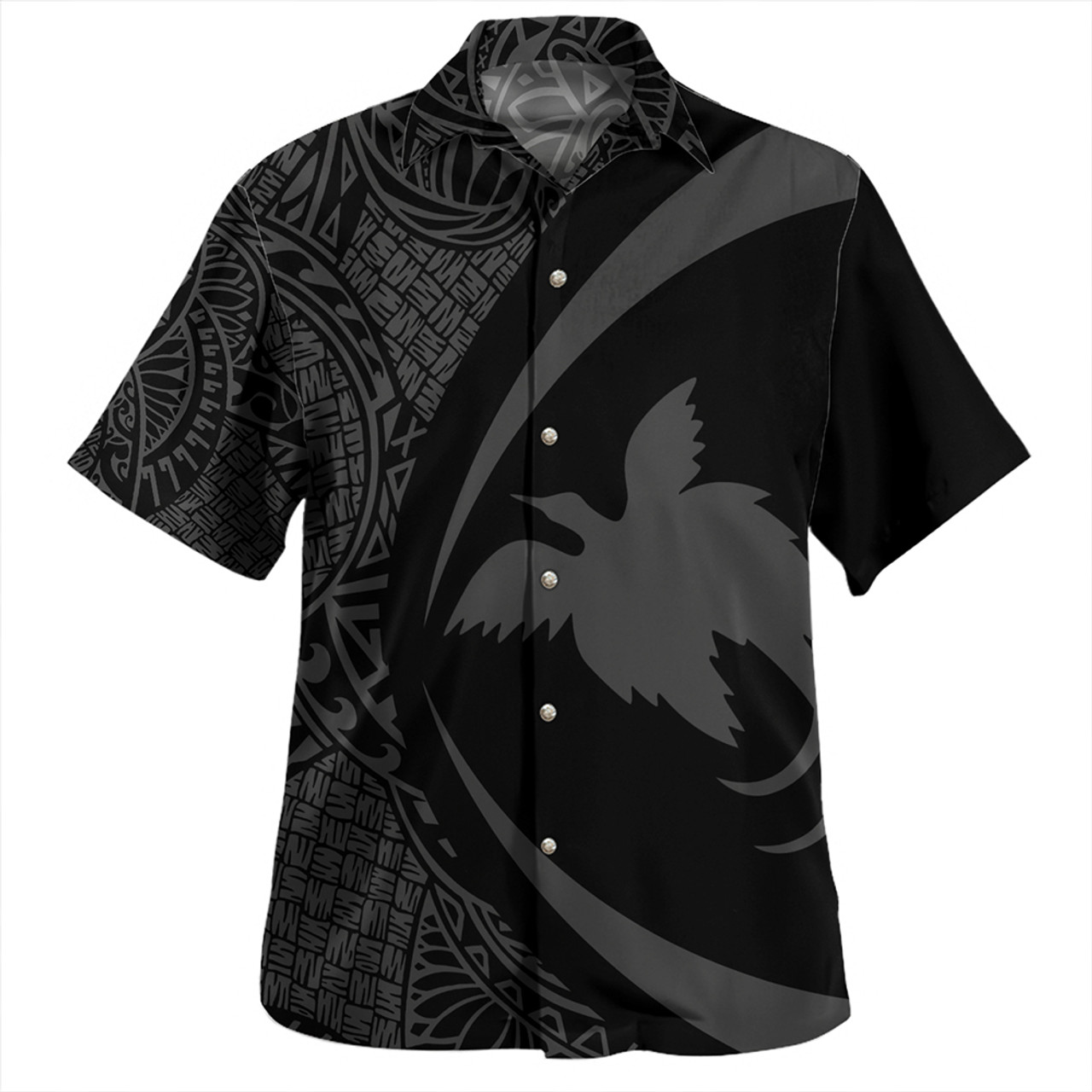 Papua New Guinea Hawaiian Shirt Coat Of Arm Lauhala Gray Circle
