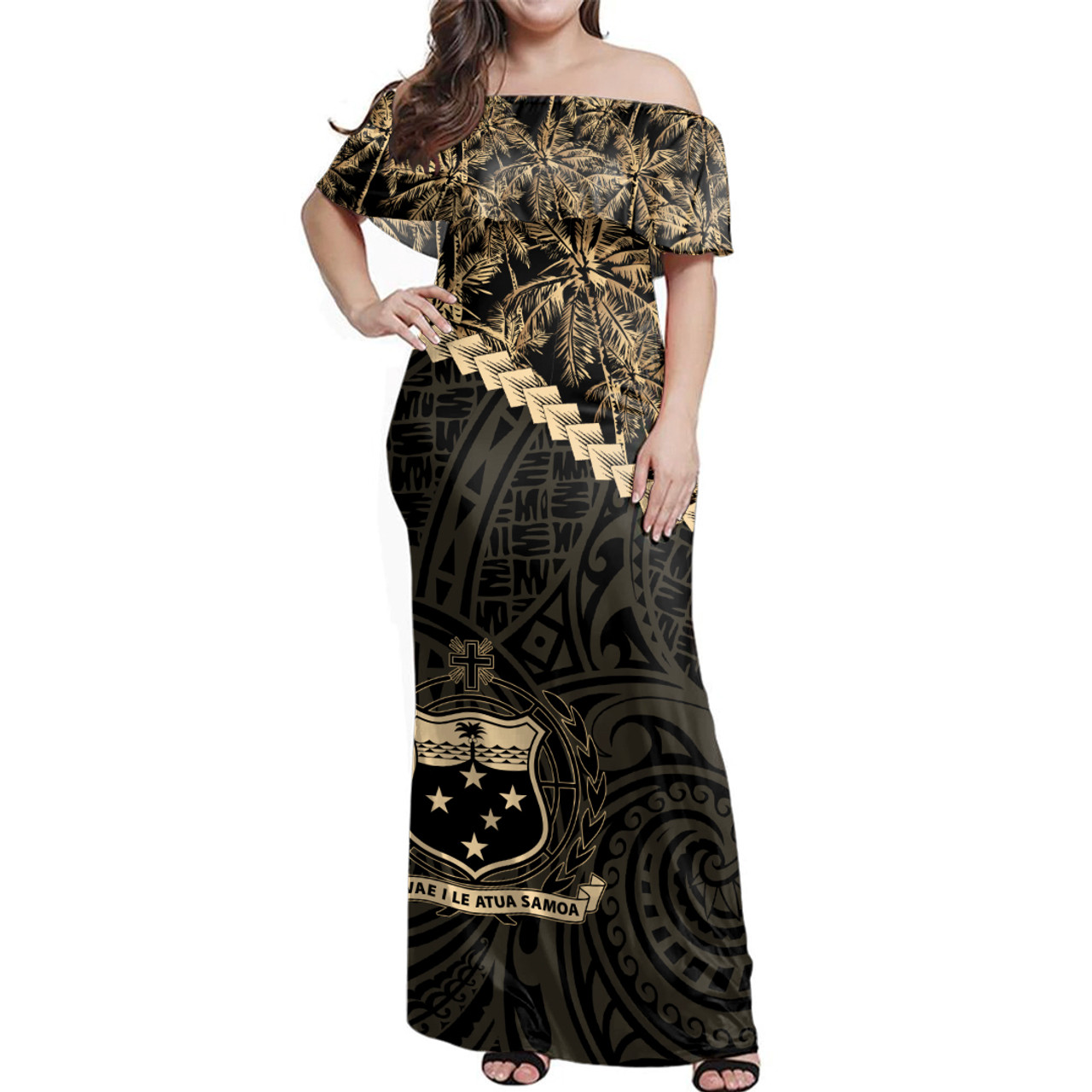 Samoa Woman Off Shoulder Long Dress Coconut Tree Style