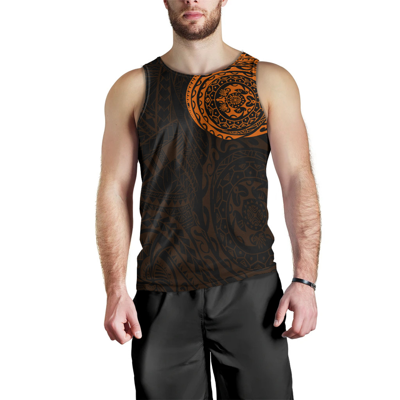 Polynesian Men Tank Top - Polynesian Tattoo Style Version 2 Orange