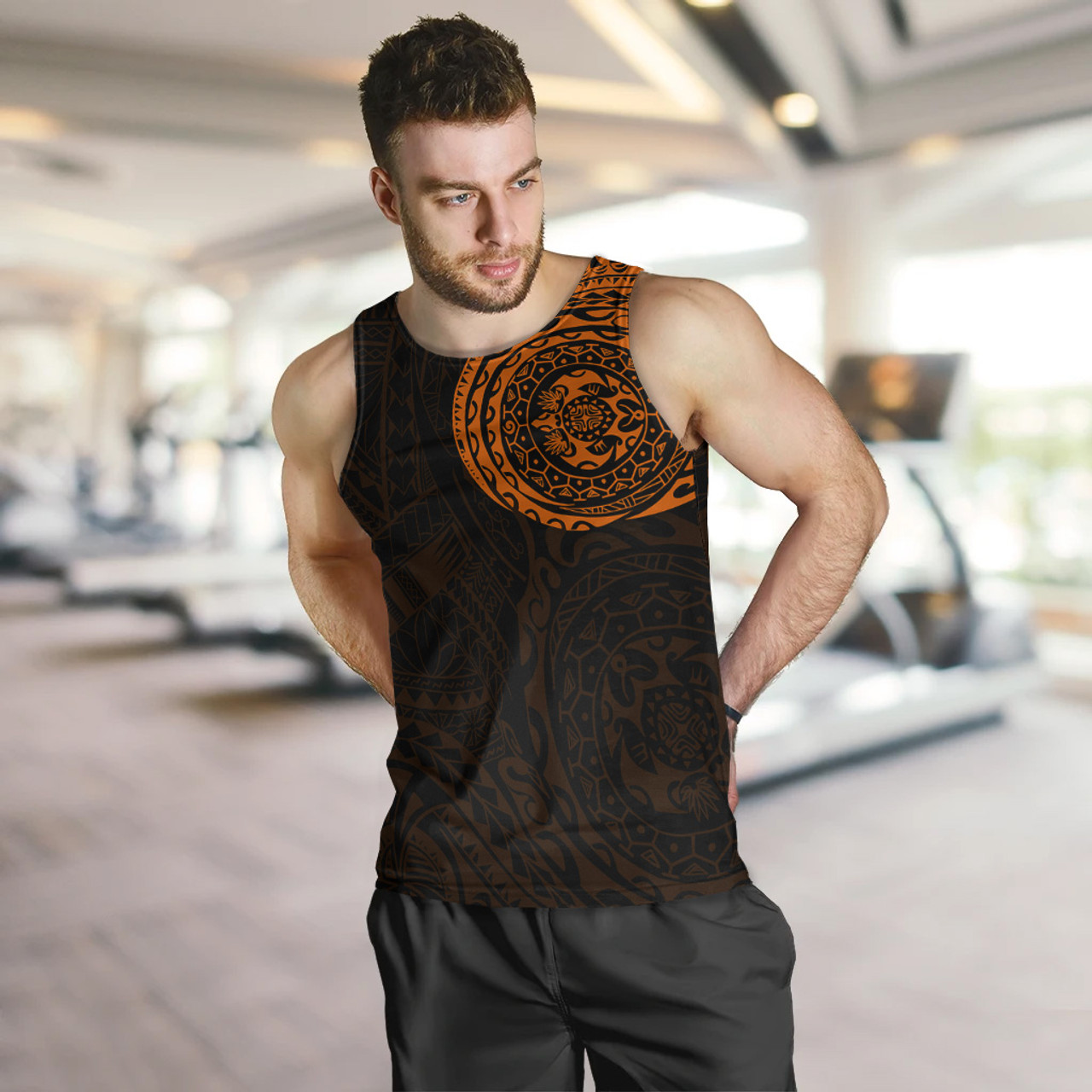 Polynesian Men Tank Top - Polynesian Tattoo Style Version 2 Orange