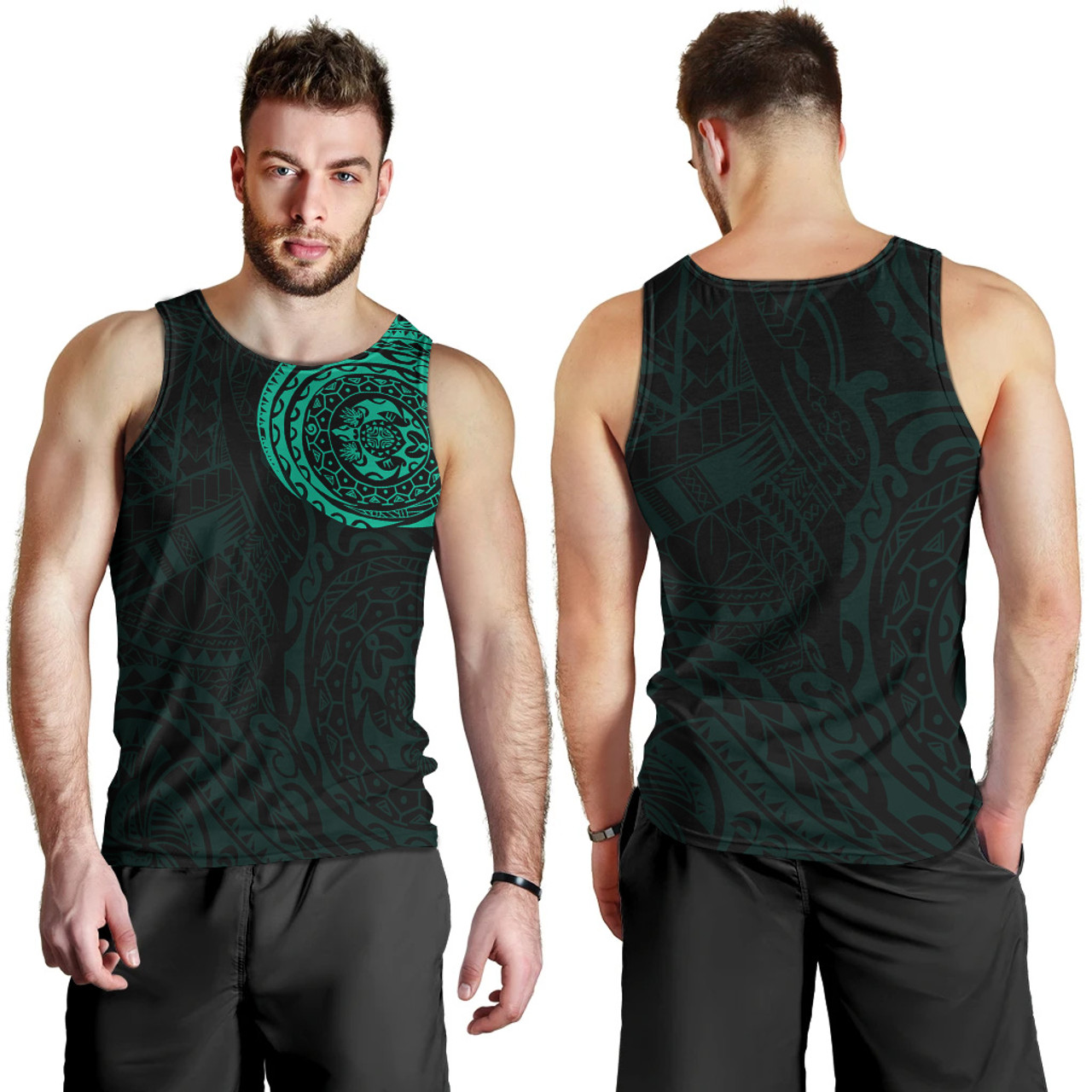 Polynesian Men Tank Top - Polynesian Tattoo Style Version 2 Turquoise