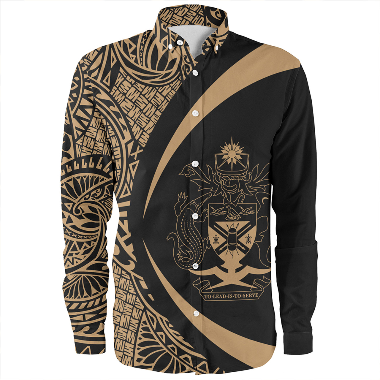 Solomon Islands Long Sleeve Shirt Coat Of Arm Lauhala Gold Circle