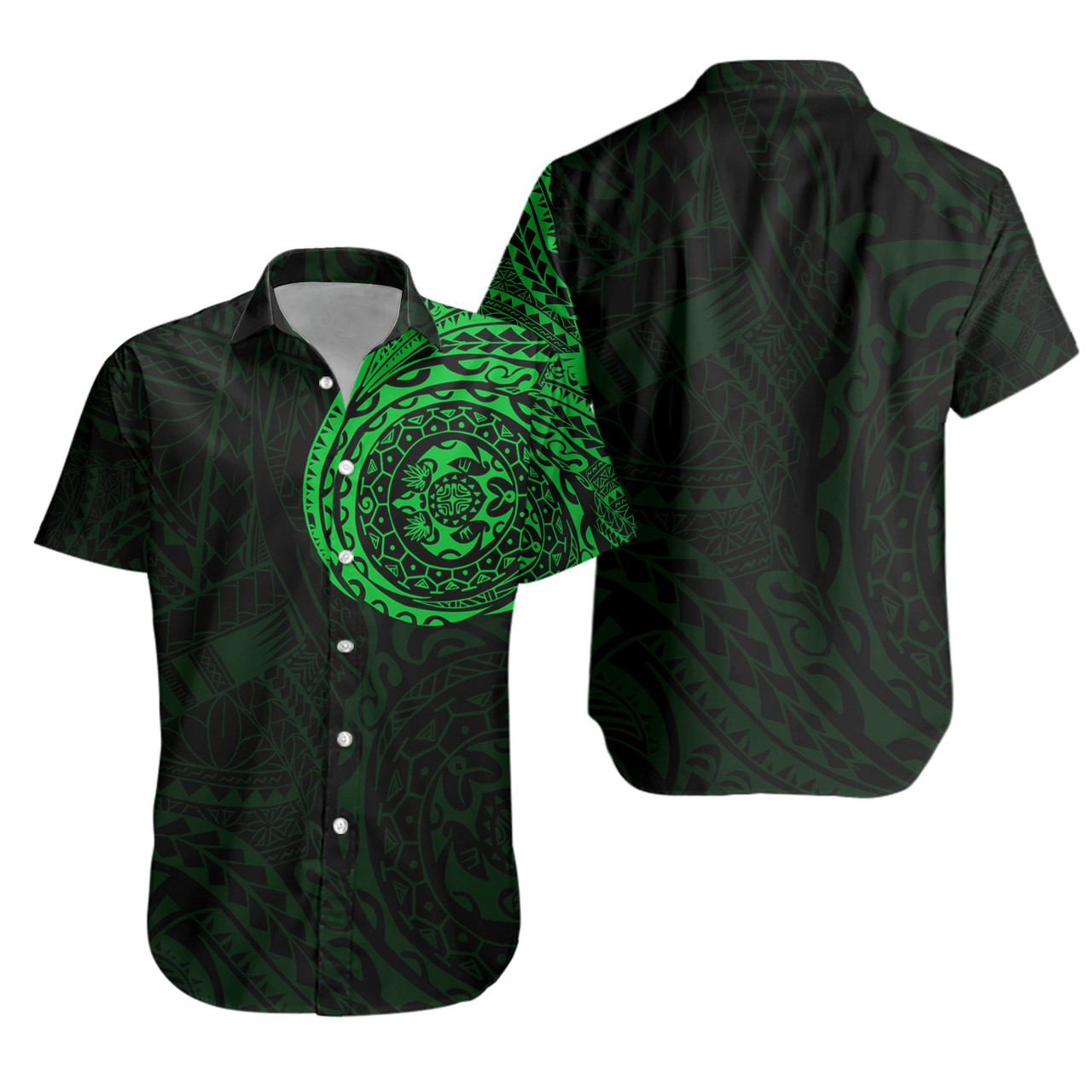 Polynesian Short Sleeve Shirt - Polynesian Tattoo Style Version 2 Green