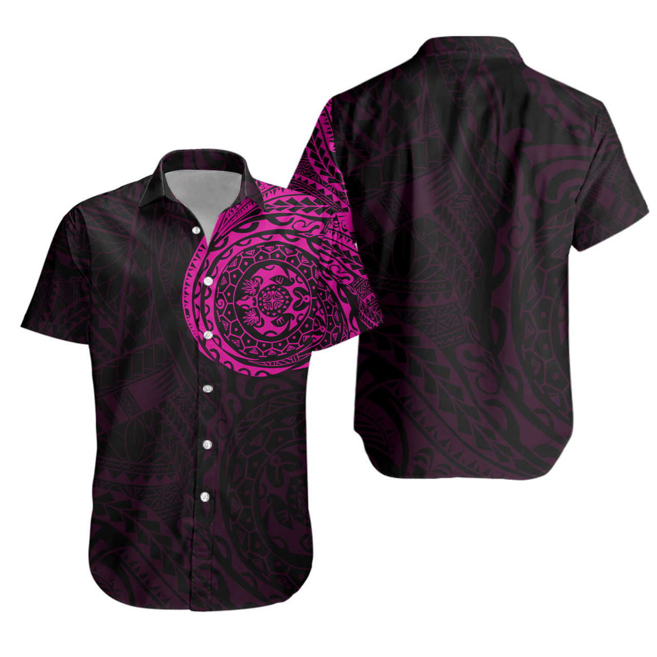 Polynesian Short Sleeve Shirt - Polynesian Tattoo Style Version 2 Pink