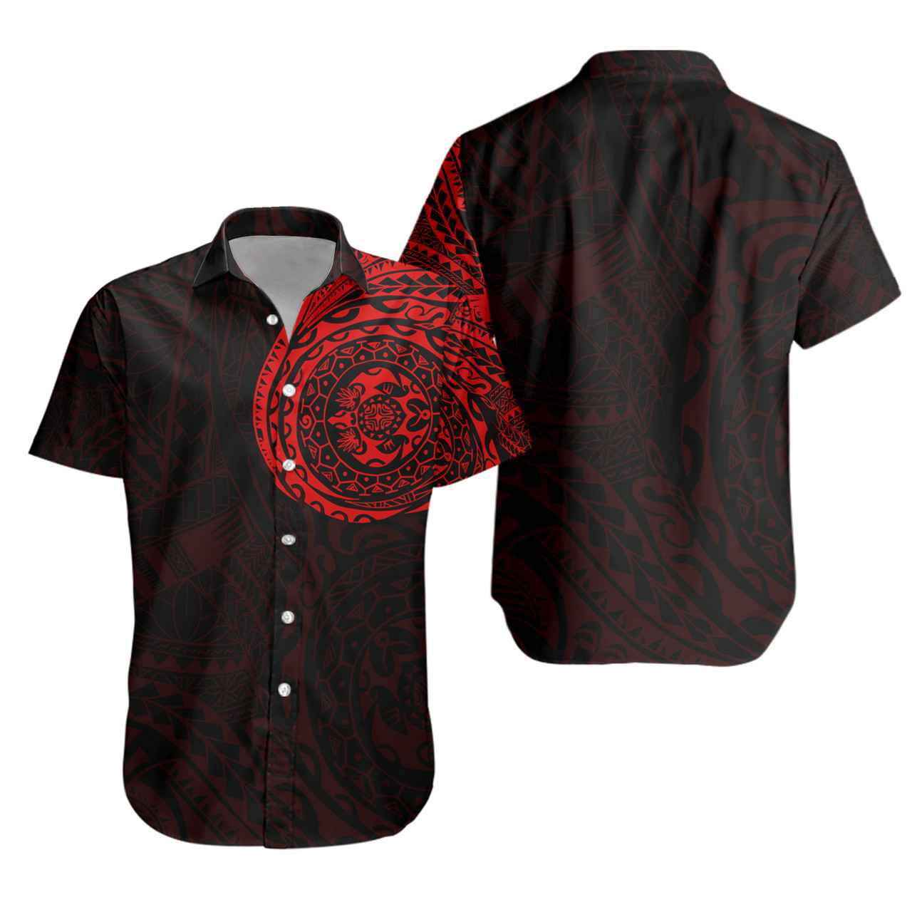 Polynesian Short Sleeve Shirt - Polynesian Tattoo Style Version 2 Red