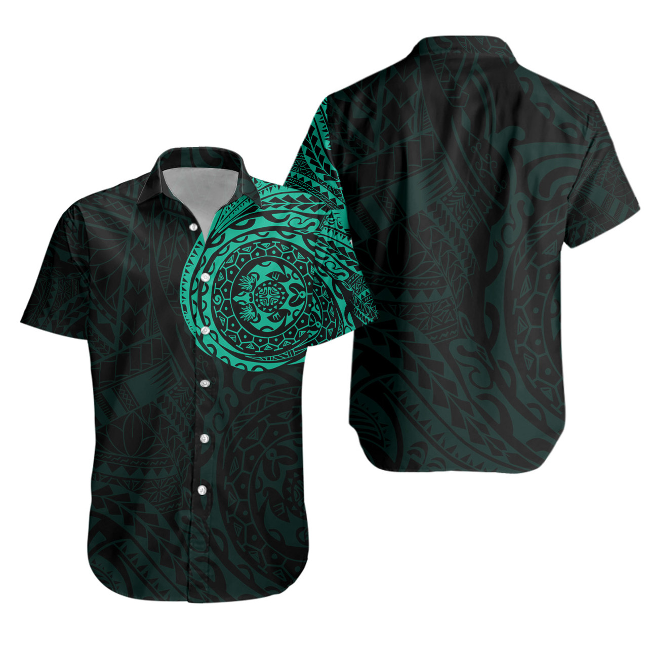 Polynesian Short Sleeve Shirt - Polynesian Tattoo Style Version 2 Turquoise