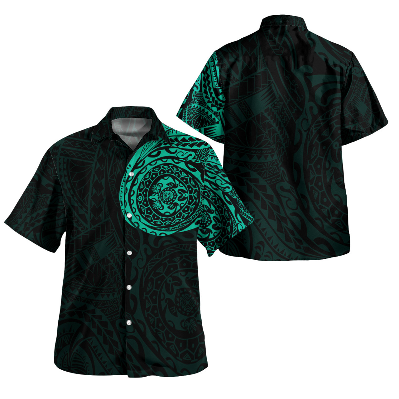 Polynesian Hawaiian Shirt - Polynesian Tattoo Style Version 2 Turquoise