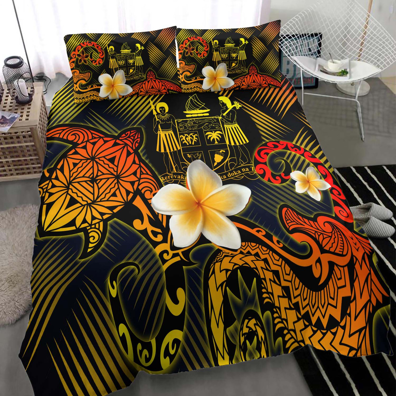 Fiji Polynesian Bedding Set - Lauhala Turtle Plumeria Tropical