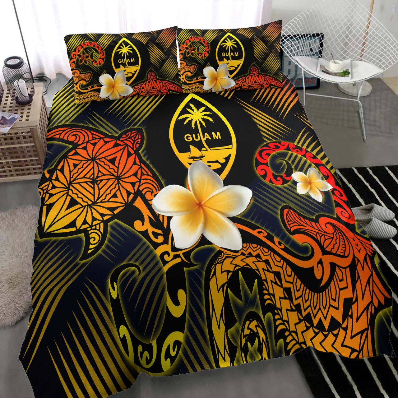 Guam Polynesian Bedding Set - Lauhala Turtle Plumeria Tropical