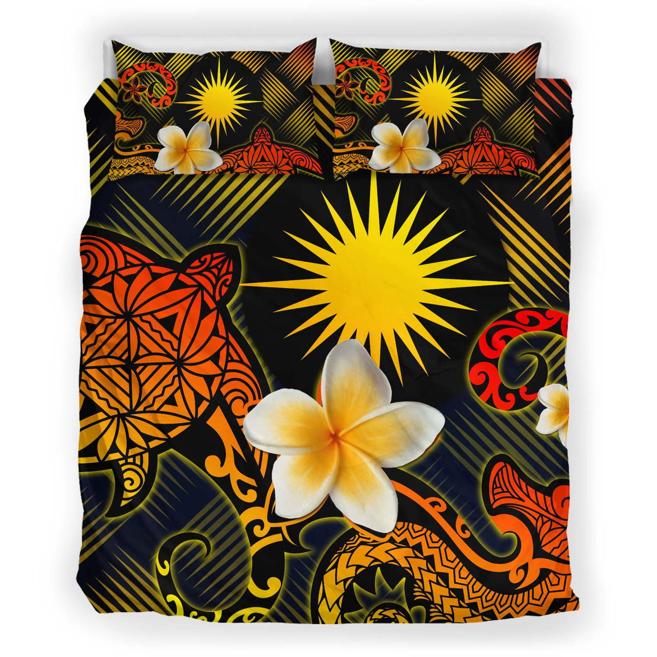 Marshall Islands Polynesian Bedding Set - Lauhala Turtle Plumeria Tropical