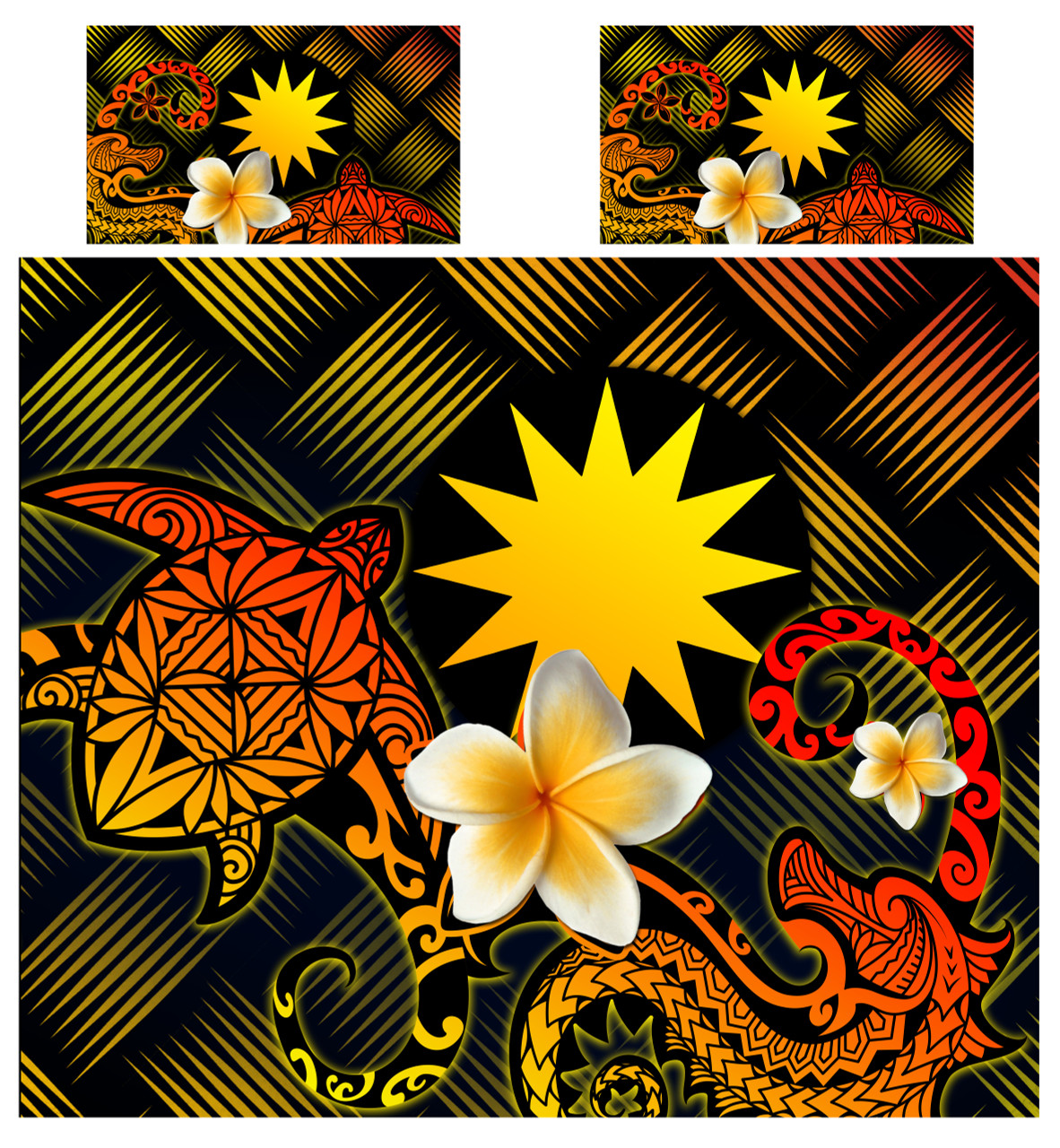 Nauru Polynesian Bedding Set - Lauhala Turtle Plumeria Tropical