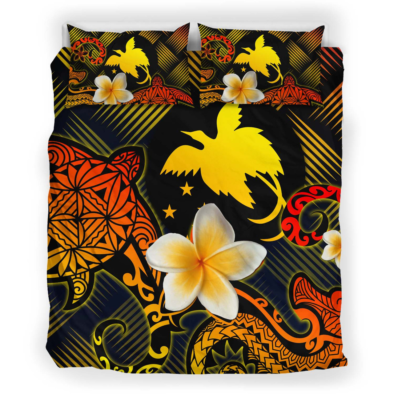 Papua New Guinea Polynesian Bedding Set - Lauhala Turtle Plumeria Tropical